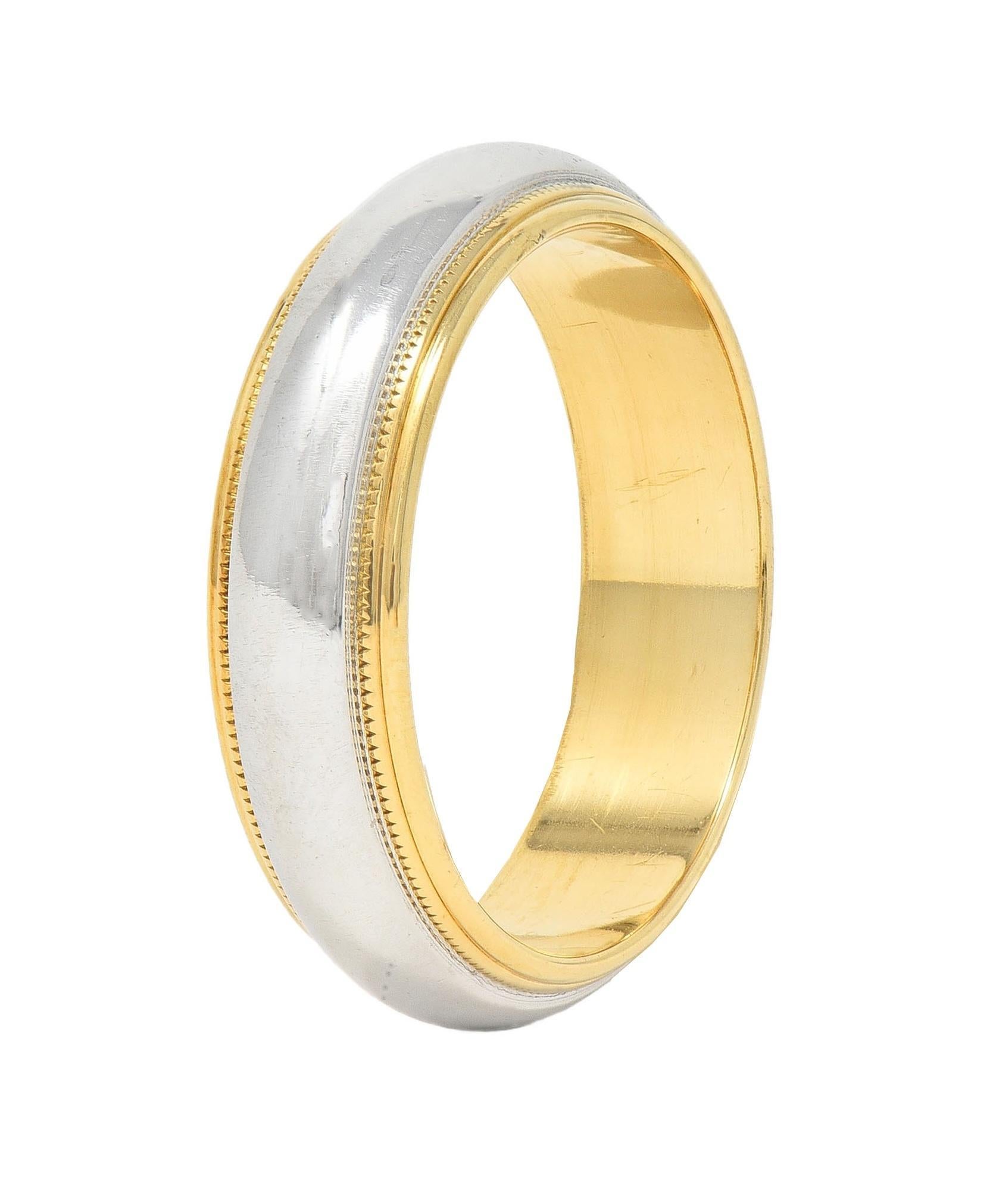 Tiffany & Co. Platinum 18 Karat Yellow Gold Contemporary Wedding Band Ring In Excellent Condition In Philadelphia, PA