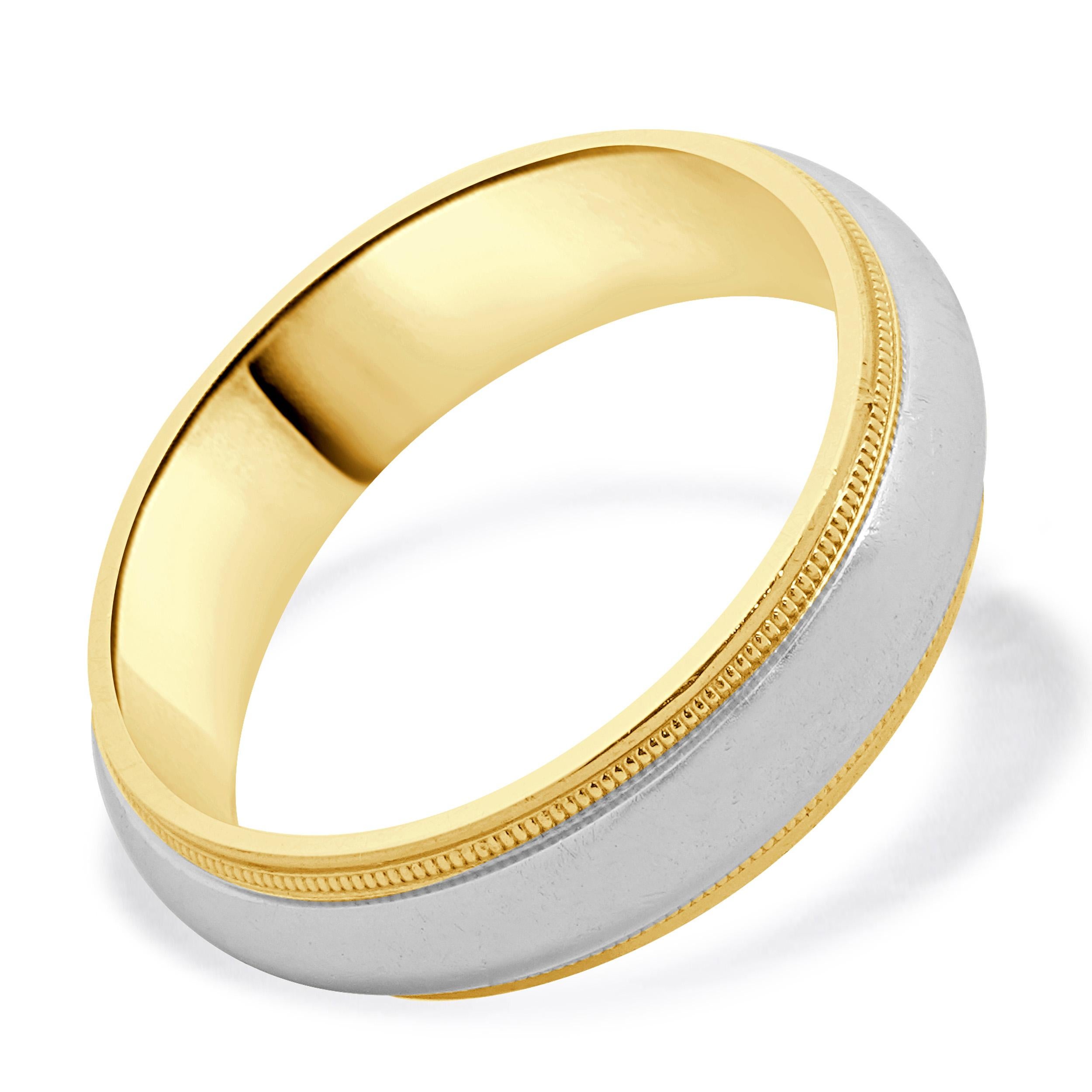 Tiffany & Co. Anillo de platino y oro amarillo de 18 quilates con milgrain de 6 mm en Excelente estado para la venta en Scottsdale, AZ