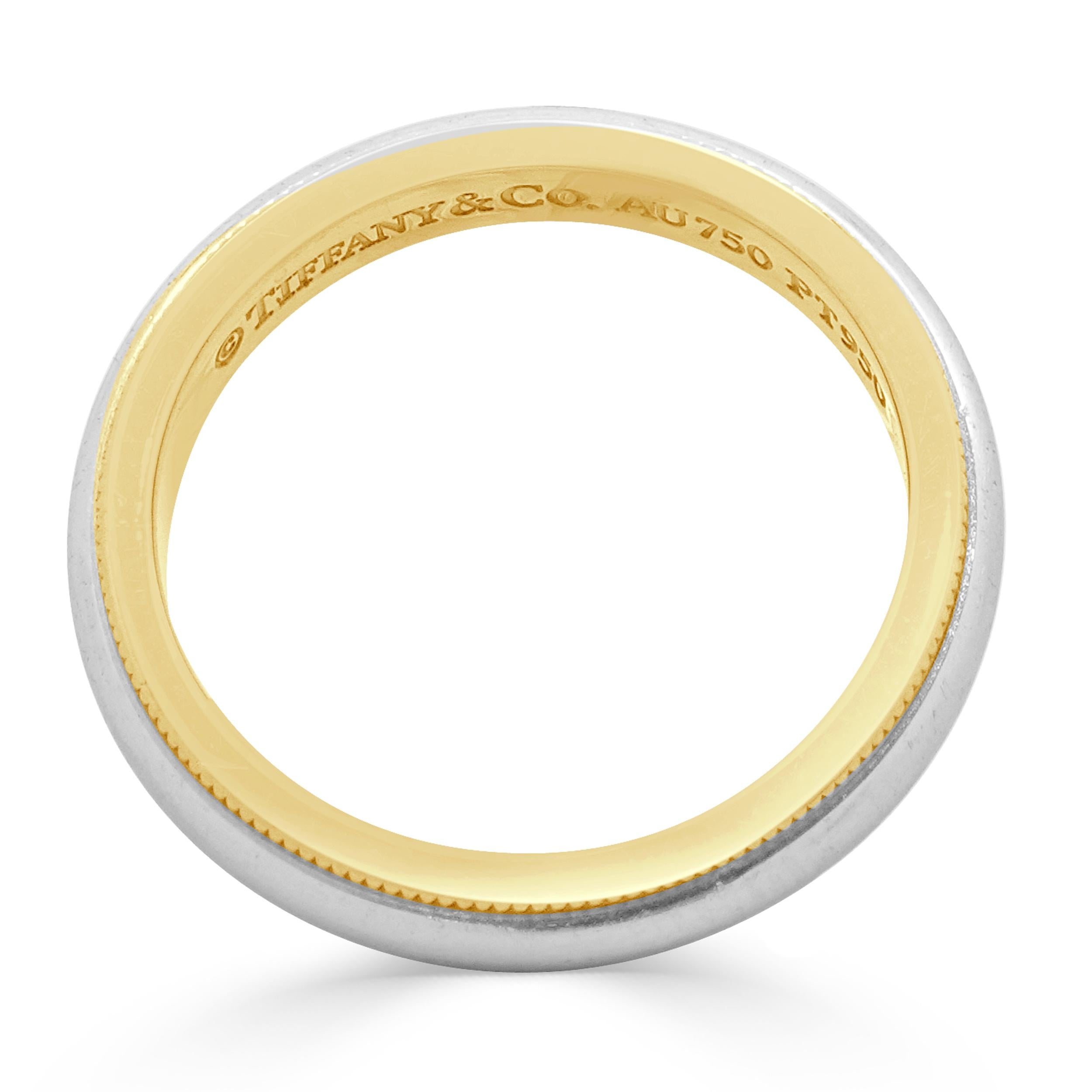 Tiffany & Co. Platin & 18 Karat Gelbgold Milgrain Hochzeitsband im Zustand „Hervorragend“ im Angebot in Scottsdale, AZ