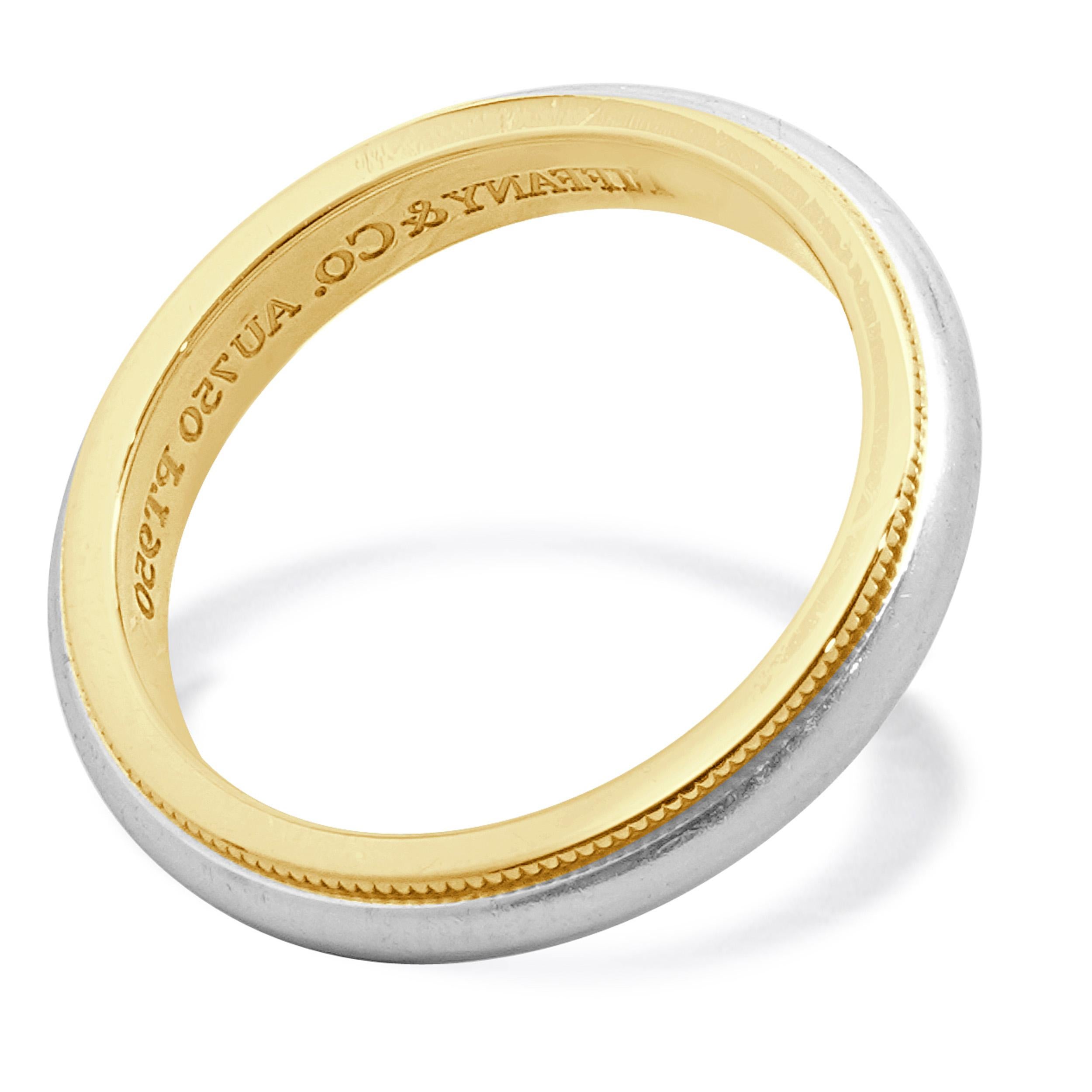 Tiffany & Co. Platin & 18 Karat Gelbgold Milgrain Hochzeitsband Damen im Angebot
