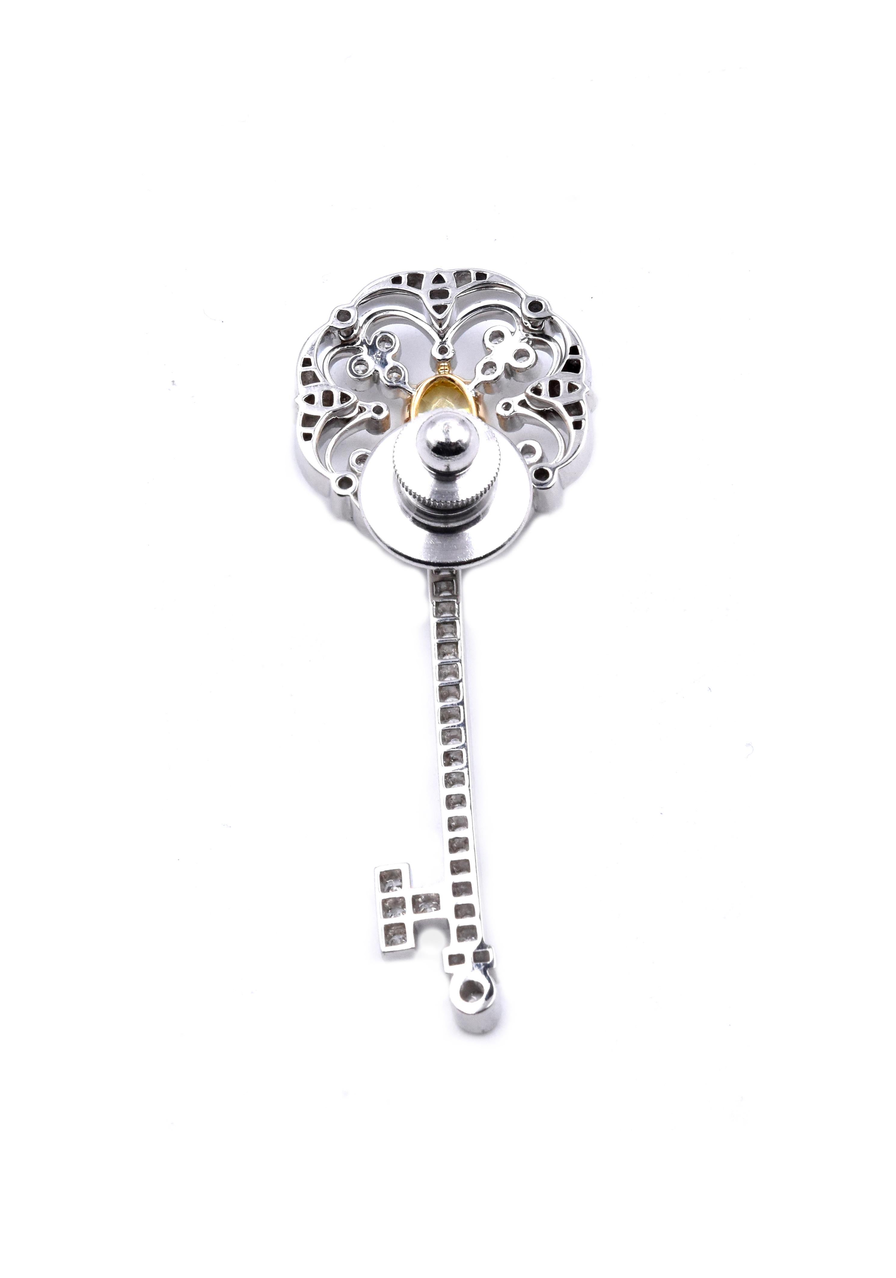 Oval Cut Tiffany & Co. Platinum & 18 Karat Yellow Gold “Scalloped” Key Pin For Sale