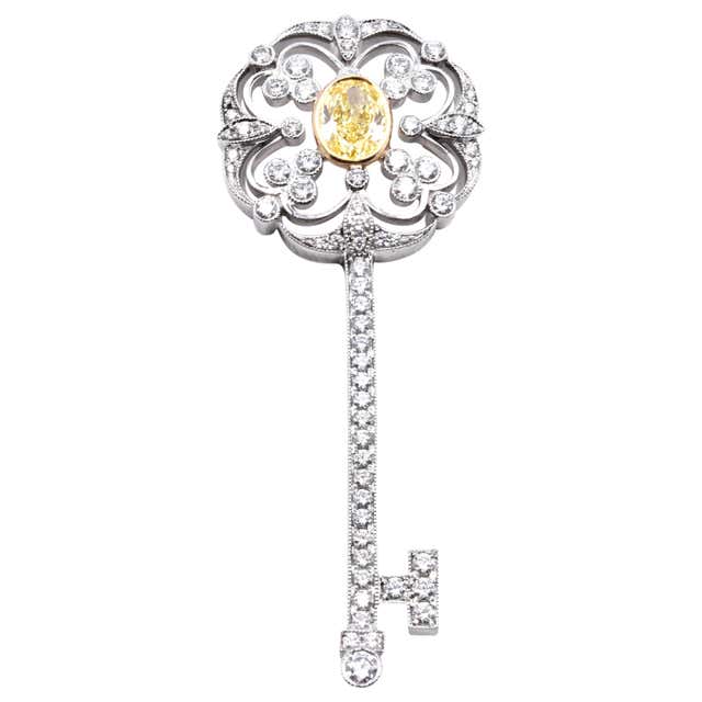 Tiffany and Co. 14 Karat Yellow Gold Diamond Wishbone Pin with Box at ...