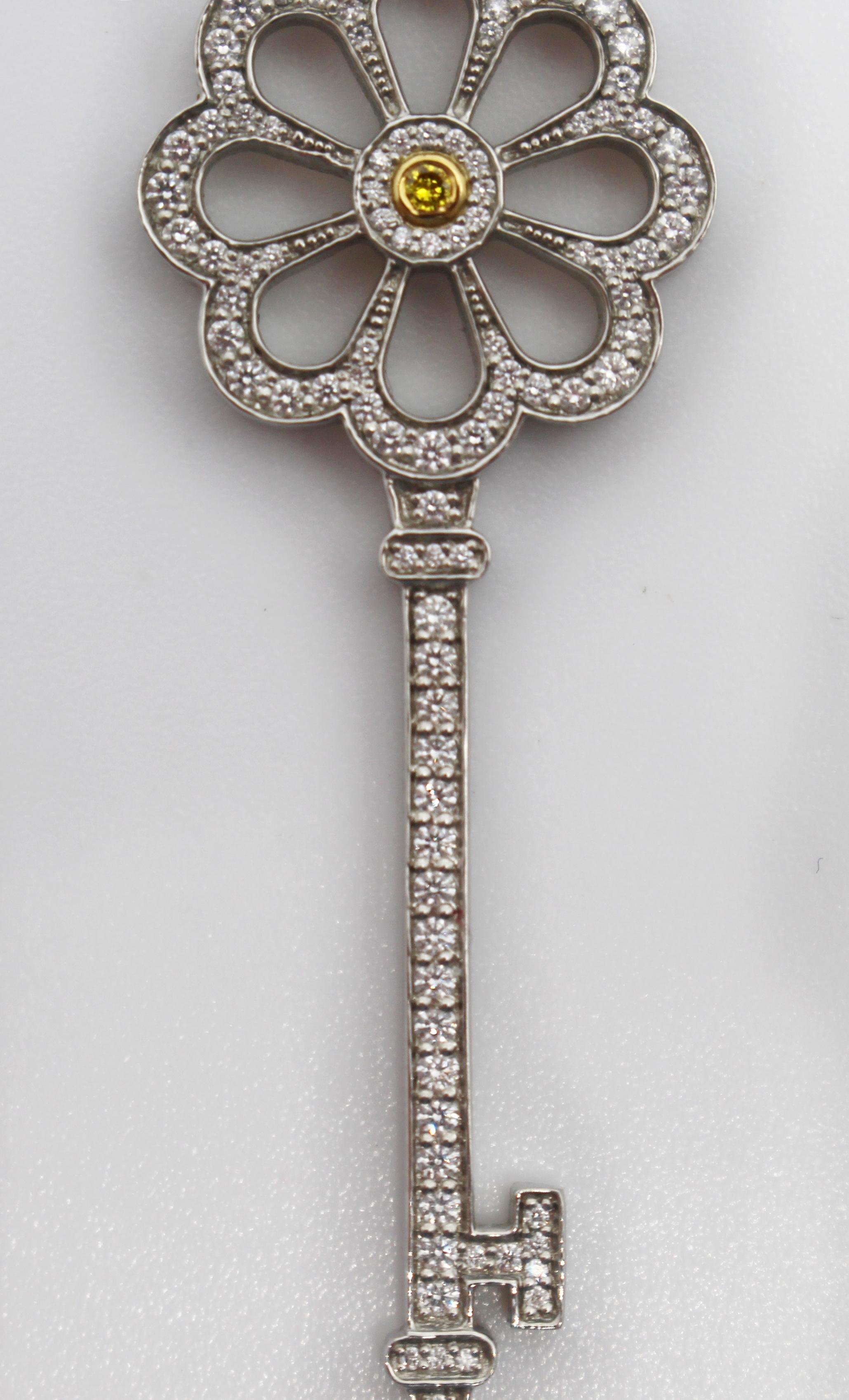 Tiffany & Co. Platinum 18-Carat Gold Diamond Bloom Key Pendant In Excellent Condition In Worcester, Worcestershire