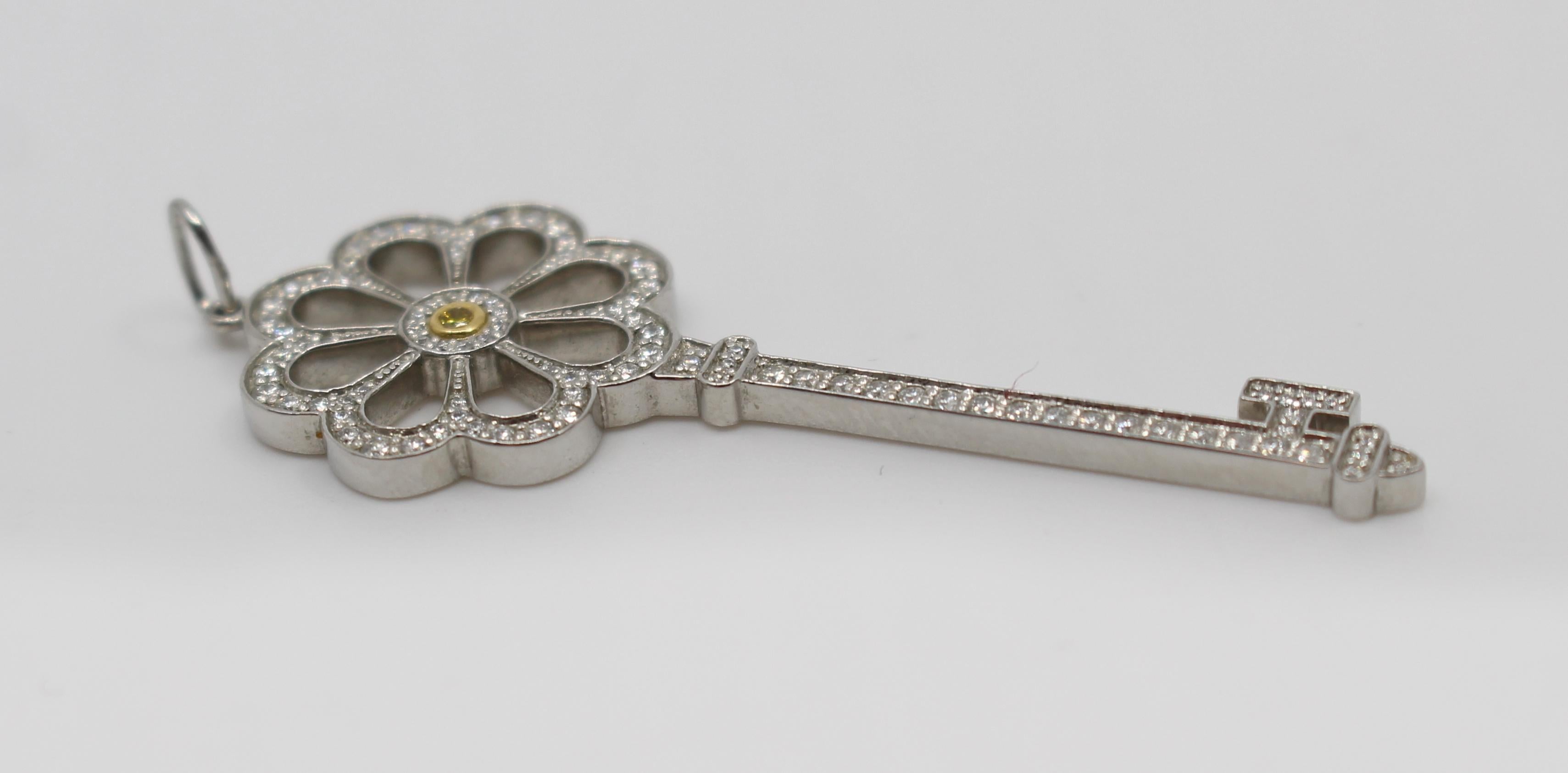 Contemporary Tiffany & Co. Platinum 18-Carat Gold Diamond Bloom Key Pendant