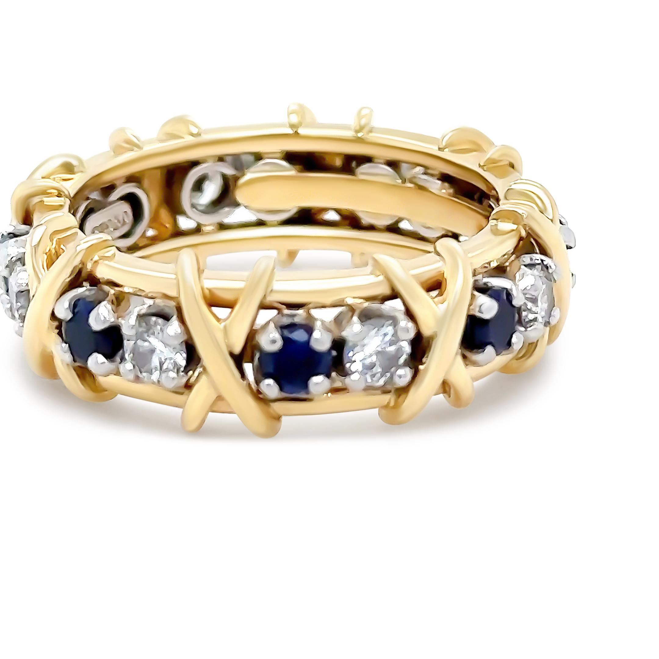 Round Cut Tiffany & Co Platinum & 18ct YG Sixteen Stone Diamond & Sapphire Ring 1.34ct