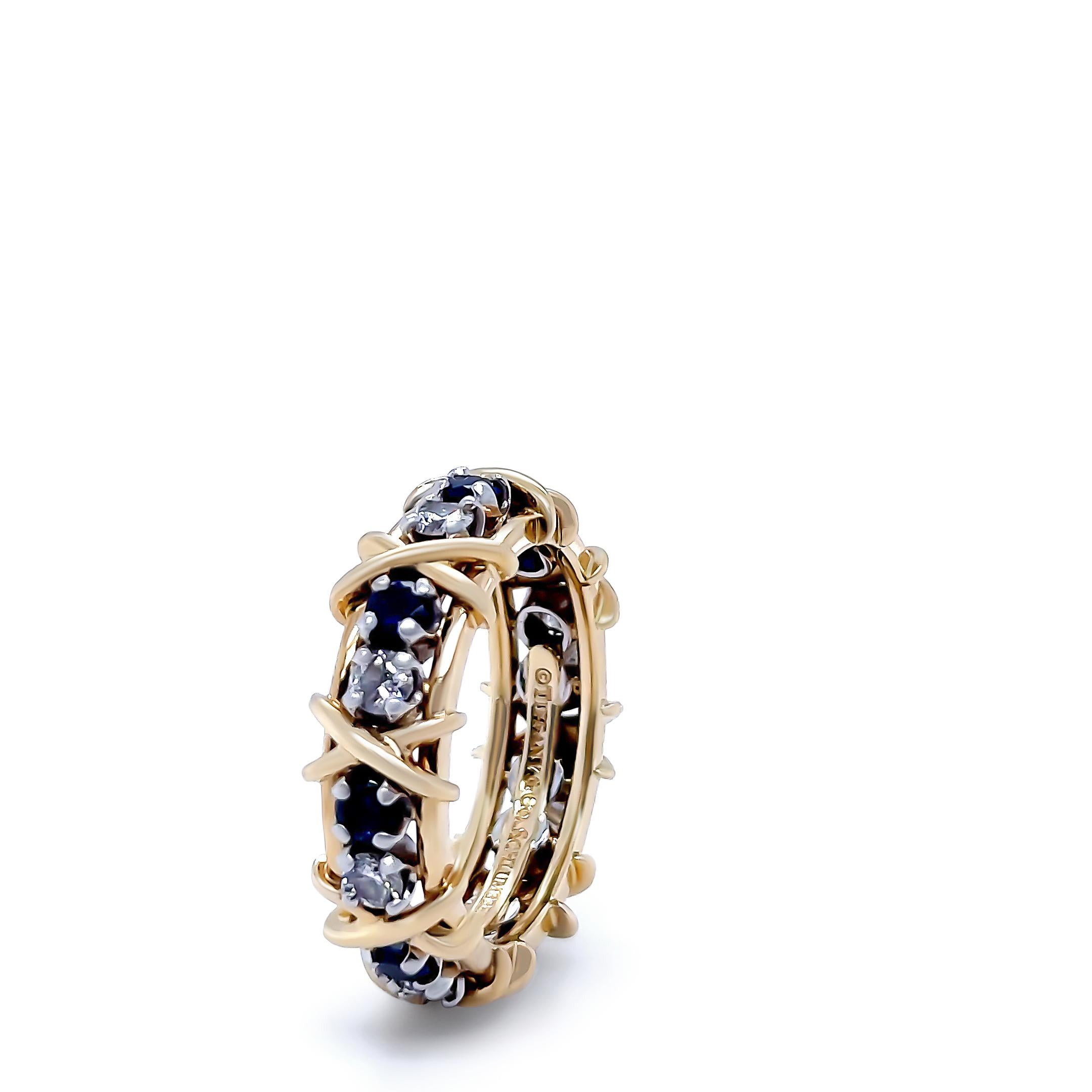 Women's Tiffany & Co Platinum & 18ct YG Sixteen Stone Diamond & Sapphire Ring 1.34ct