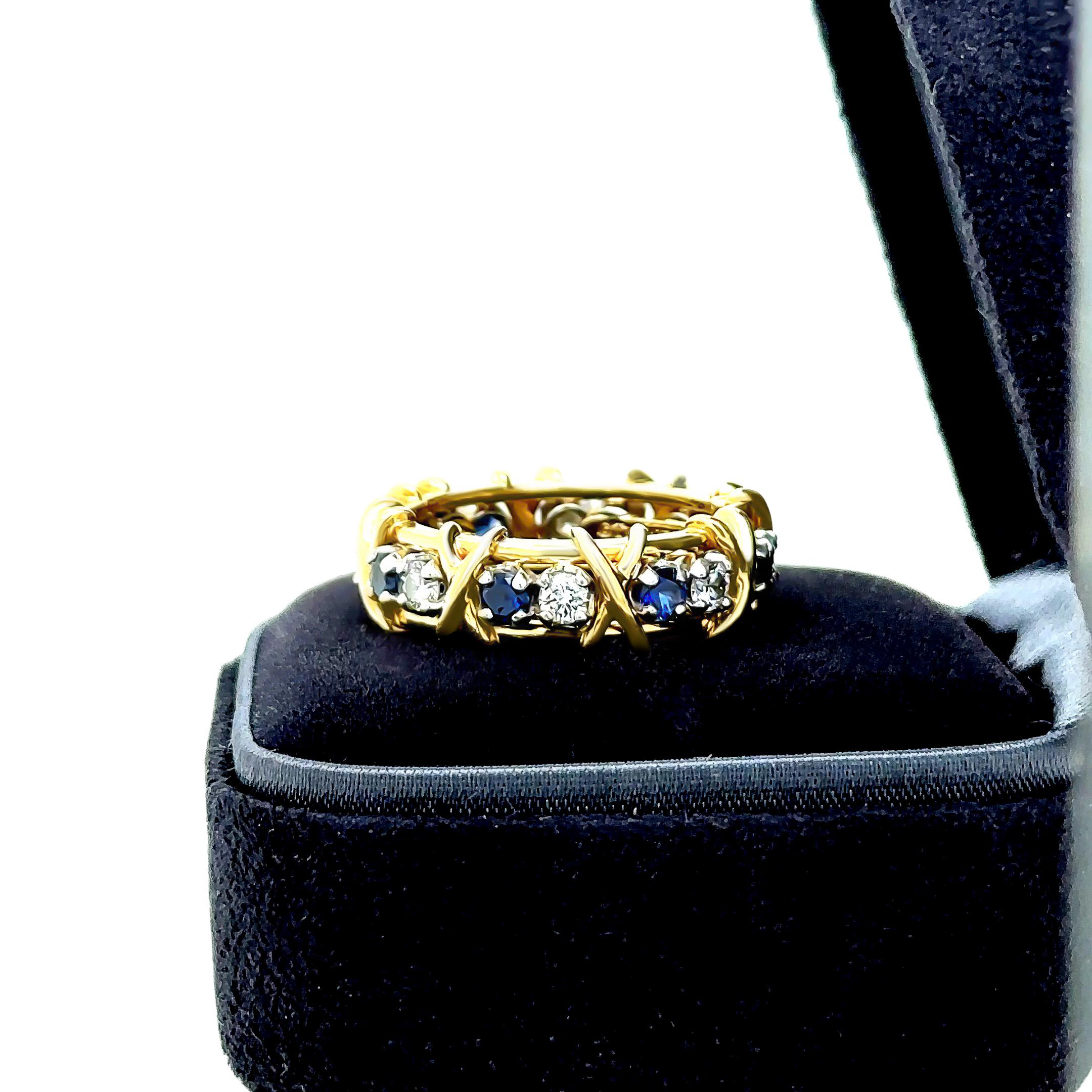 Tiffany & Co Platinum & 18ct YG Sixteen Stone Diamond & Sapphire Ring 1.34ct 1