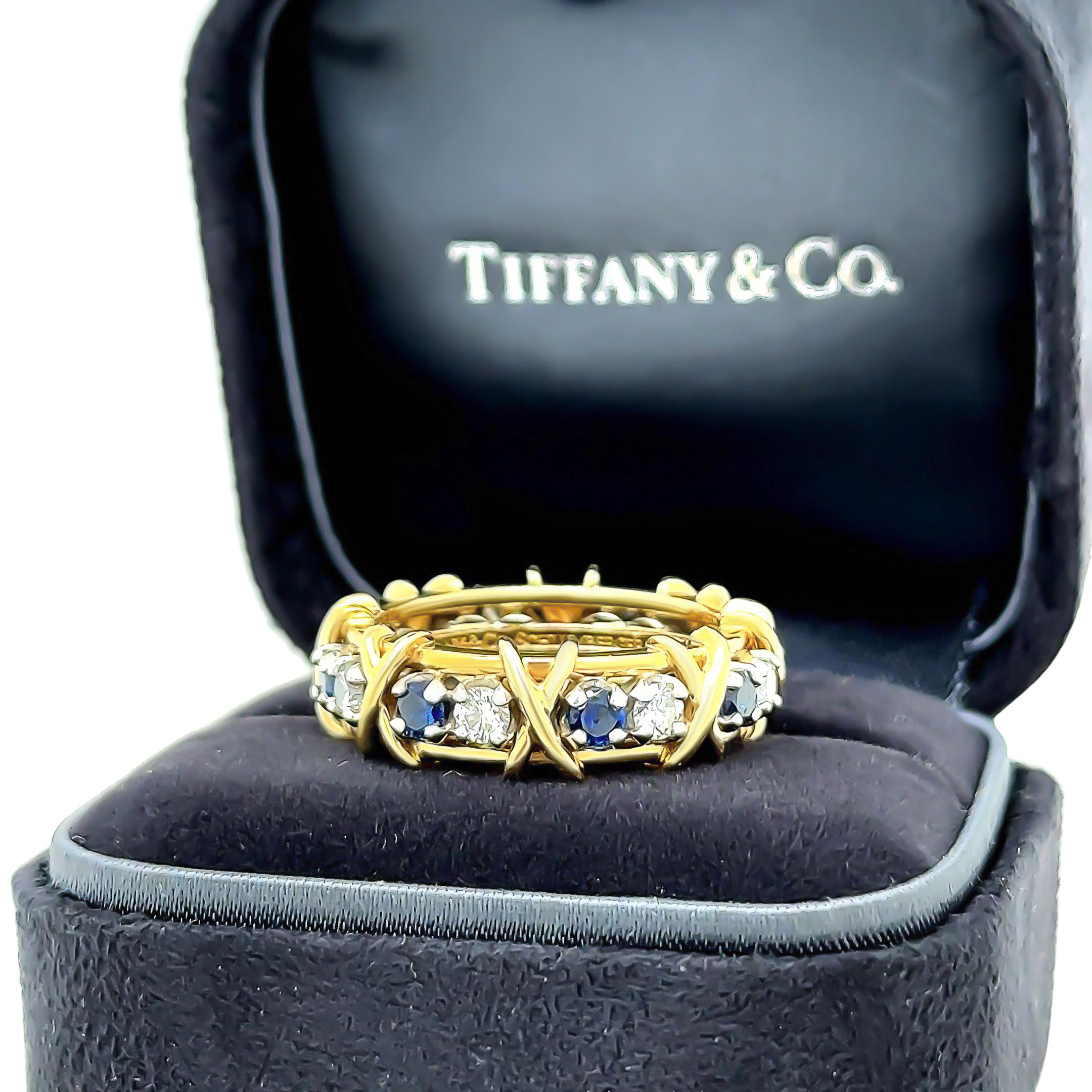 Tiffany & Co Platinum & 18ct YG Sixteen Stone Diamond & Sapphire Ring 1.34ct 2