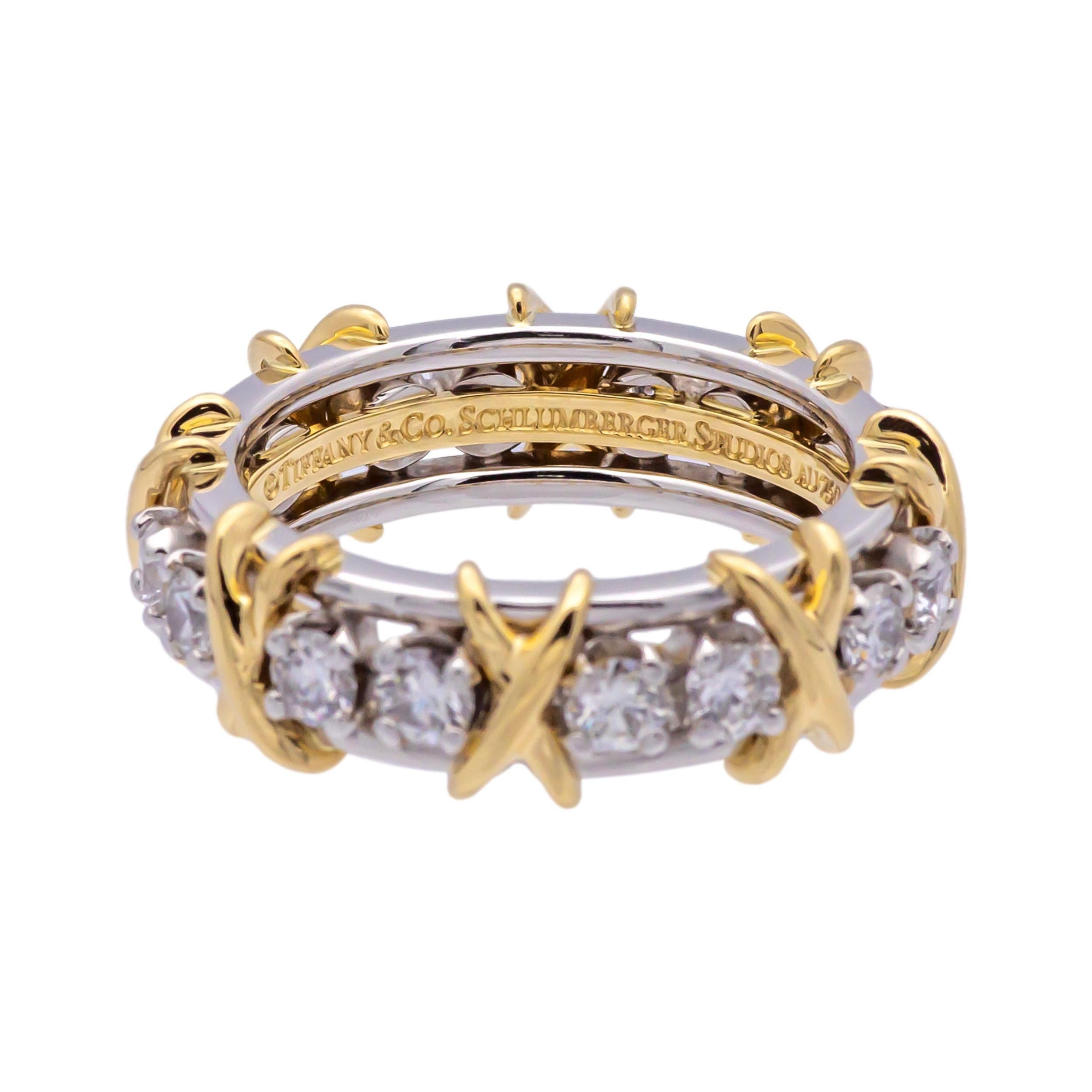 Contemporary Tiffany & Co. Platinum 18K 16 Stone Schlumberger Diamond Band Ring Size 6.5