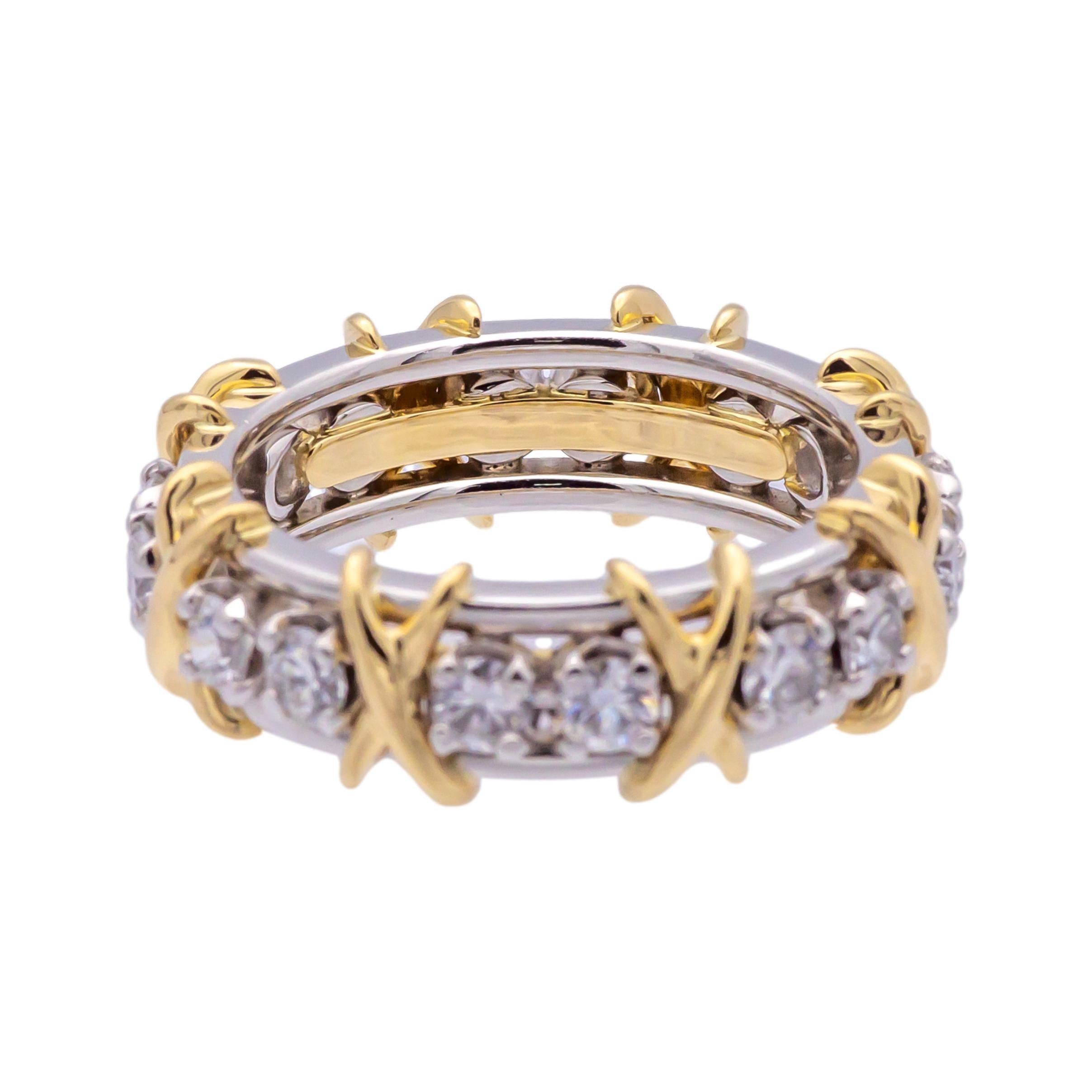 Tiffany & Co. Platinum 18K 16 Stone Schlumberger Diamond Band Ring Size 6.5 In Excellent Condition In New York, NY