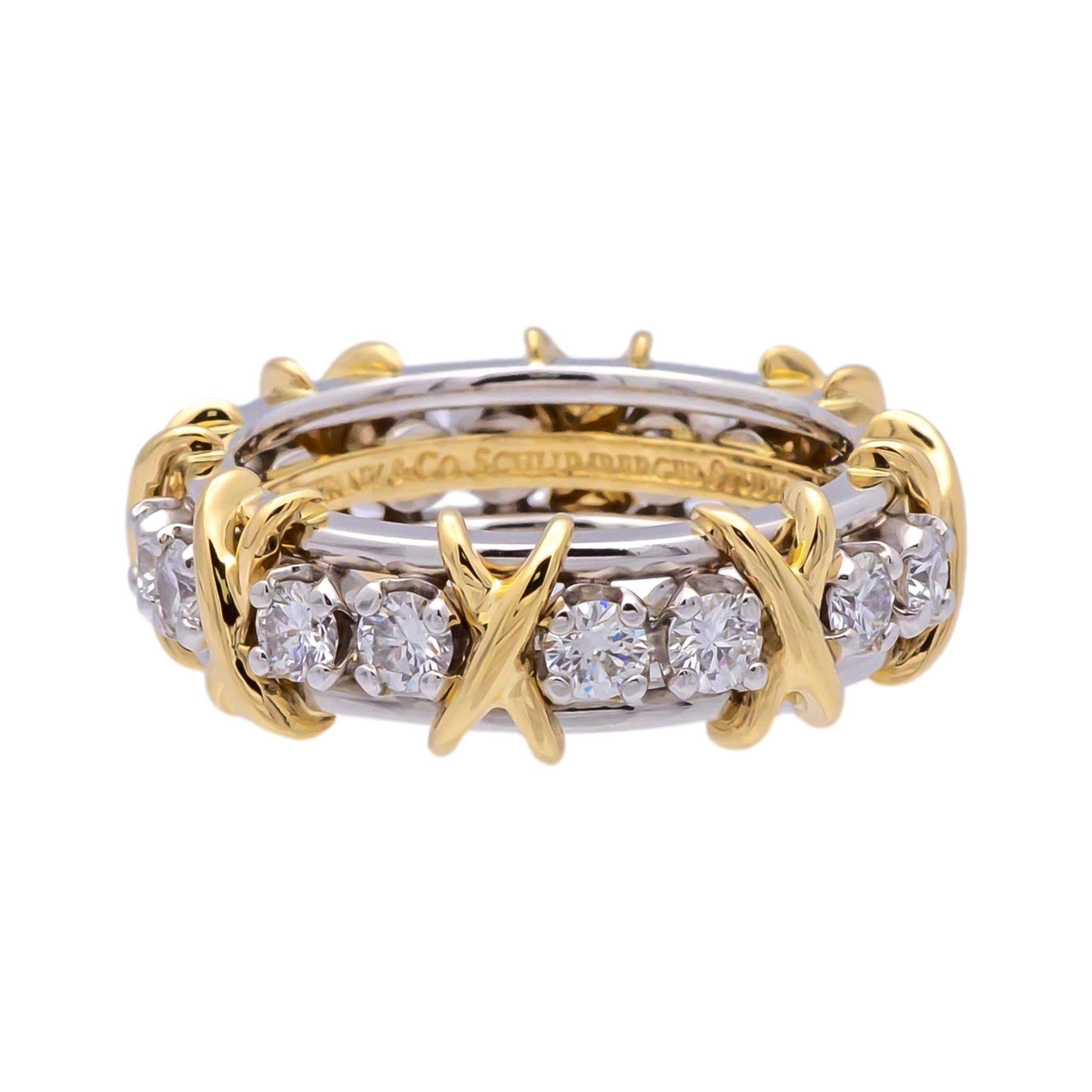 Tiffany & Co. Platinum 18K 16 Stone Schlumberger Diamond Band Ring Size 6.5 1