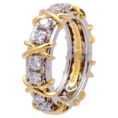Tiffany & Co. Platinum 18K 16 Stone Schlumberger Diamond Band Ring Size 6.5