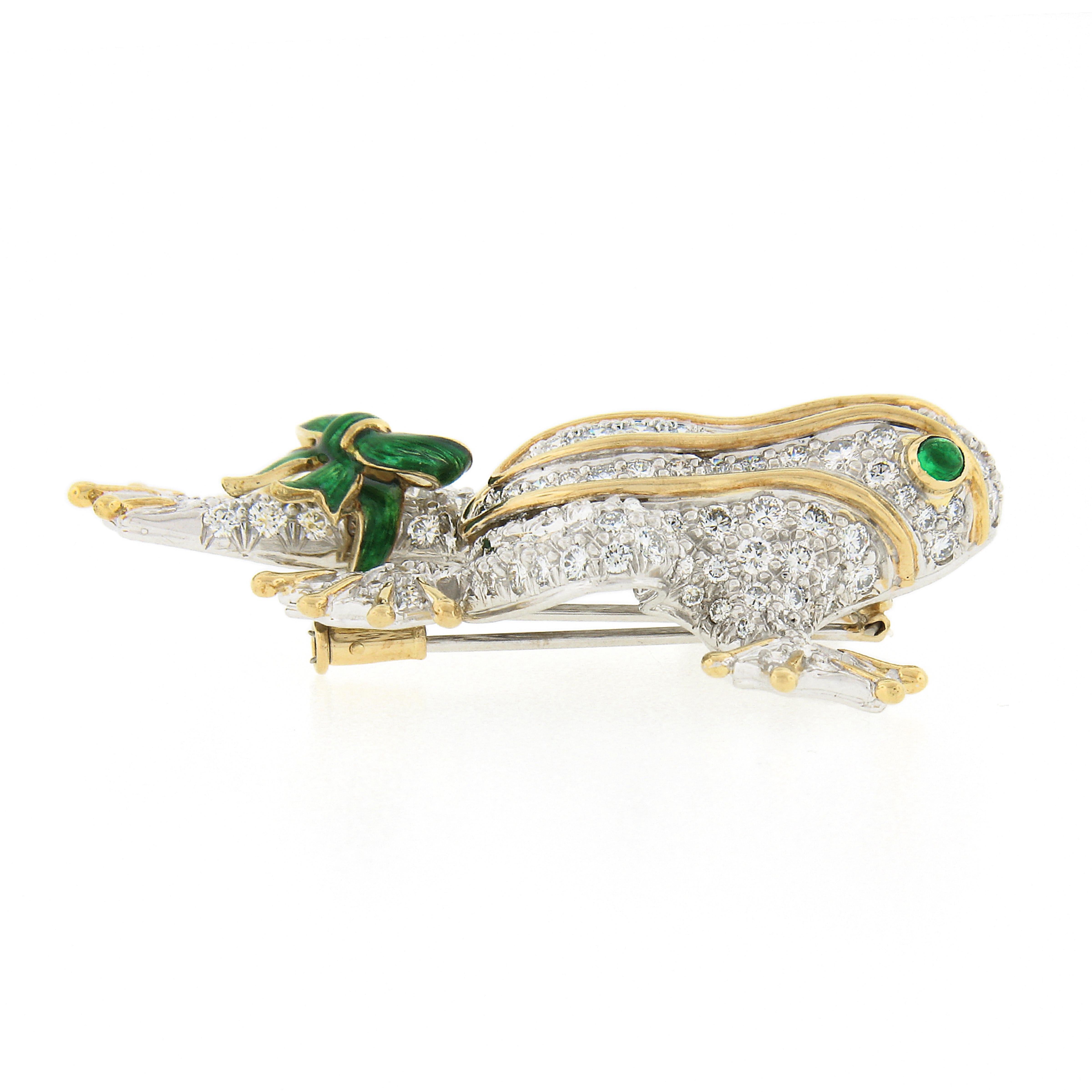 Women's or Men's Tiffany & Co. Platinum & 18k Gold 5.80ctw Diamond & Green Enamel Frog Brooch Pin