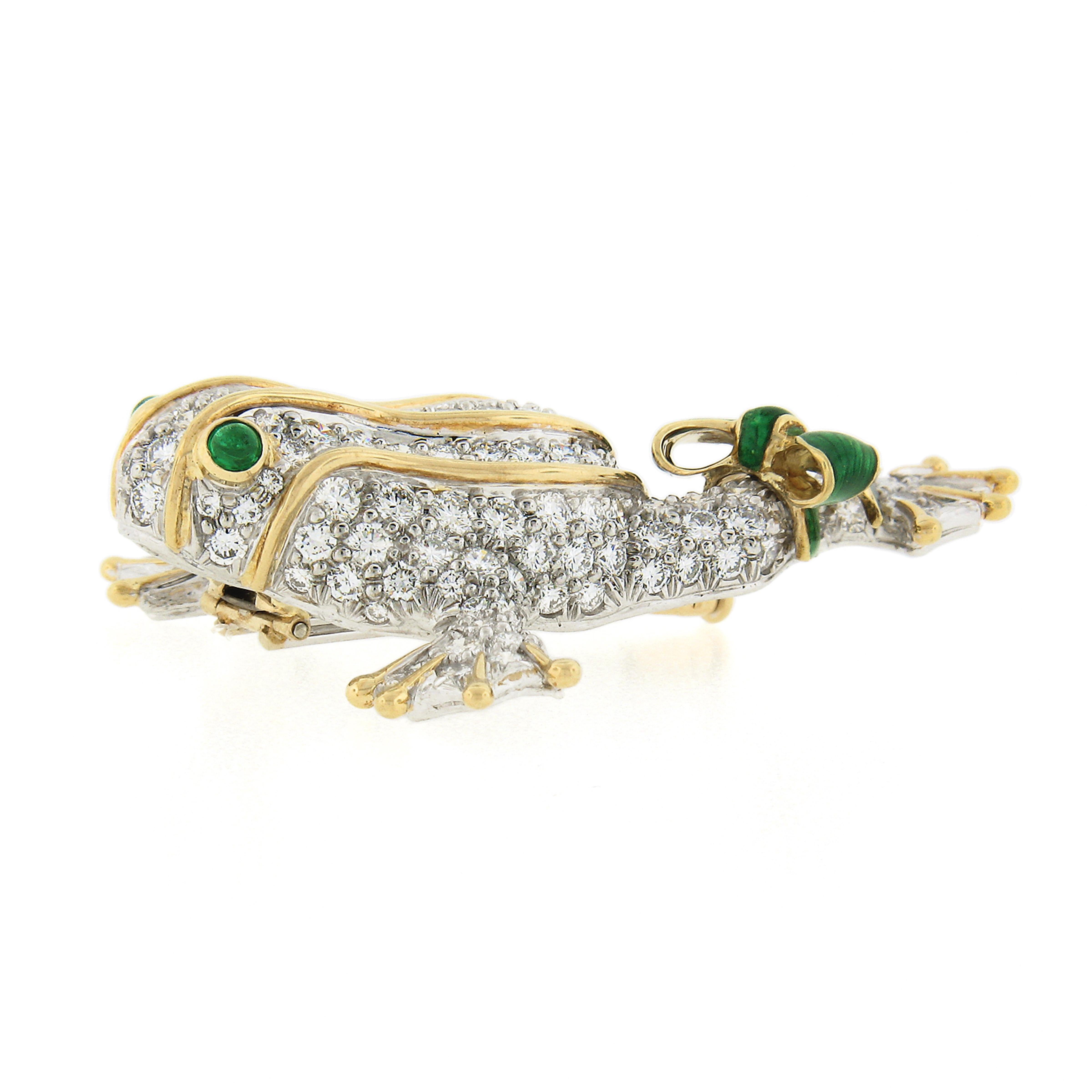 Tiffany & Co. Platinum & 18k Gold 5.80ctw Diamond & Green Enamel Frog Brooch Pin 1