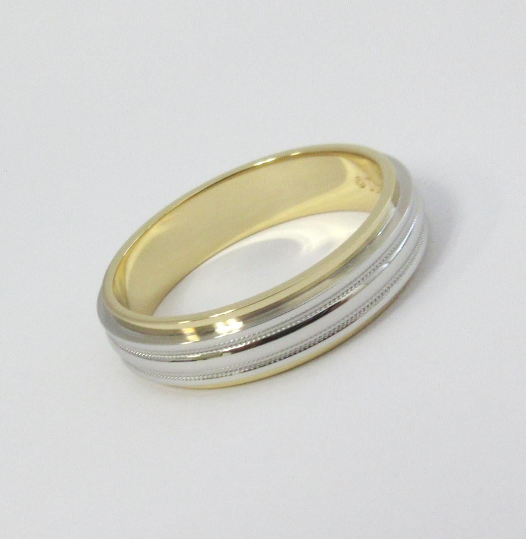 Men's TIFFANY & Co. Platinum 18K Gold 6mm Double Milgrain Wedding Band Ring 12.5 For Sale