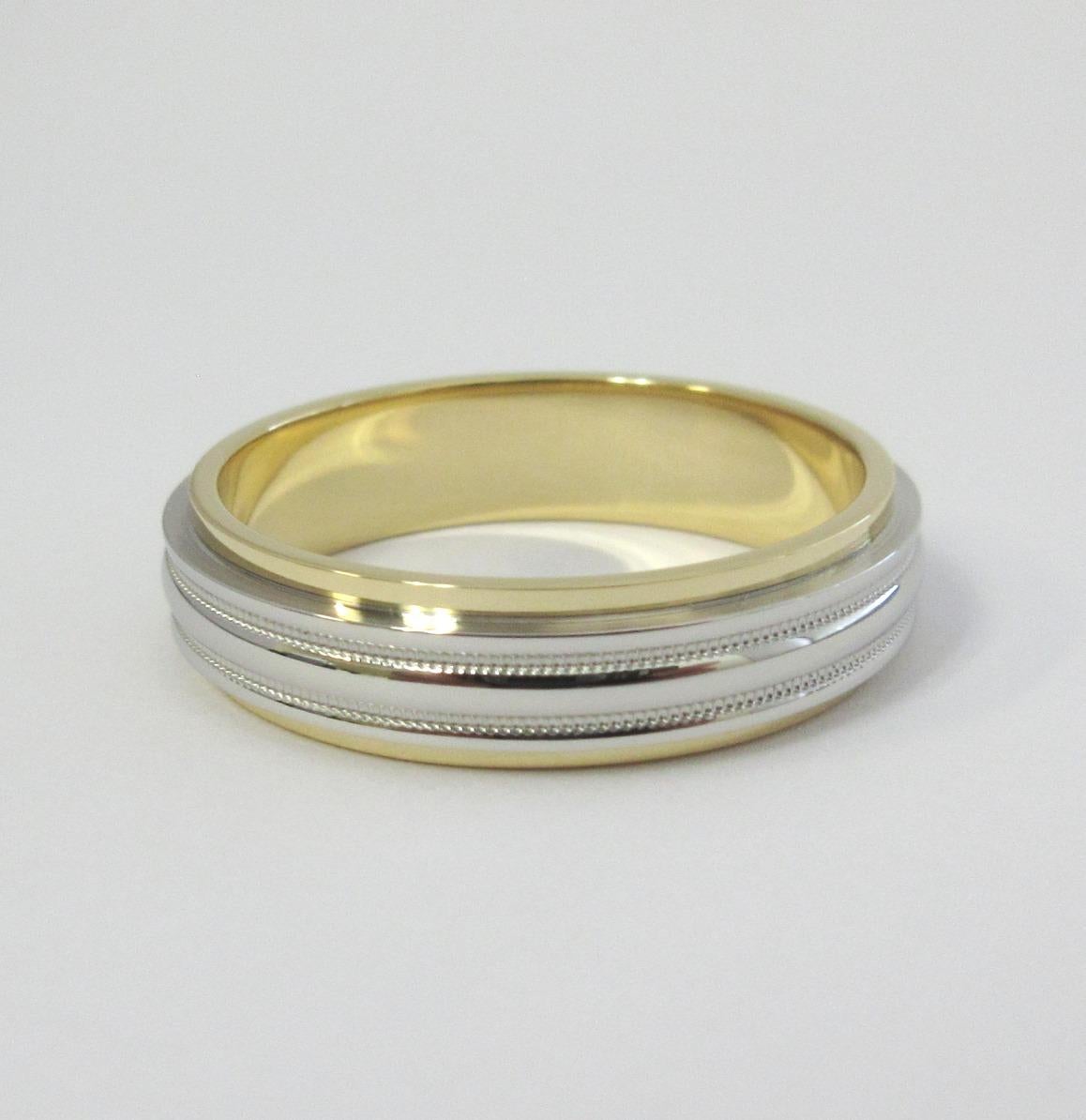 TIFFANY & Co. Platinum 18K Gold 6mm Double Milgrain Wedding Band Ring 12.5 For Sale 1