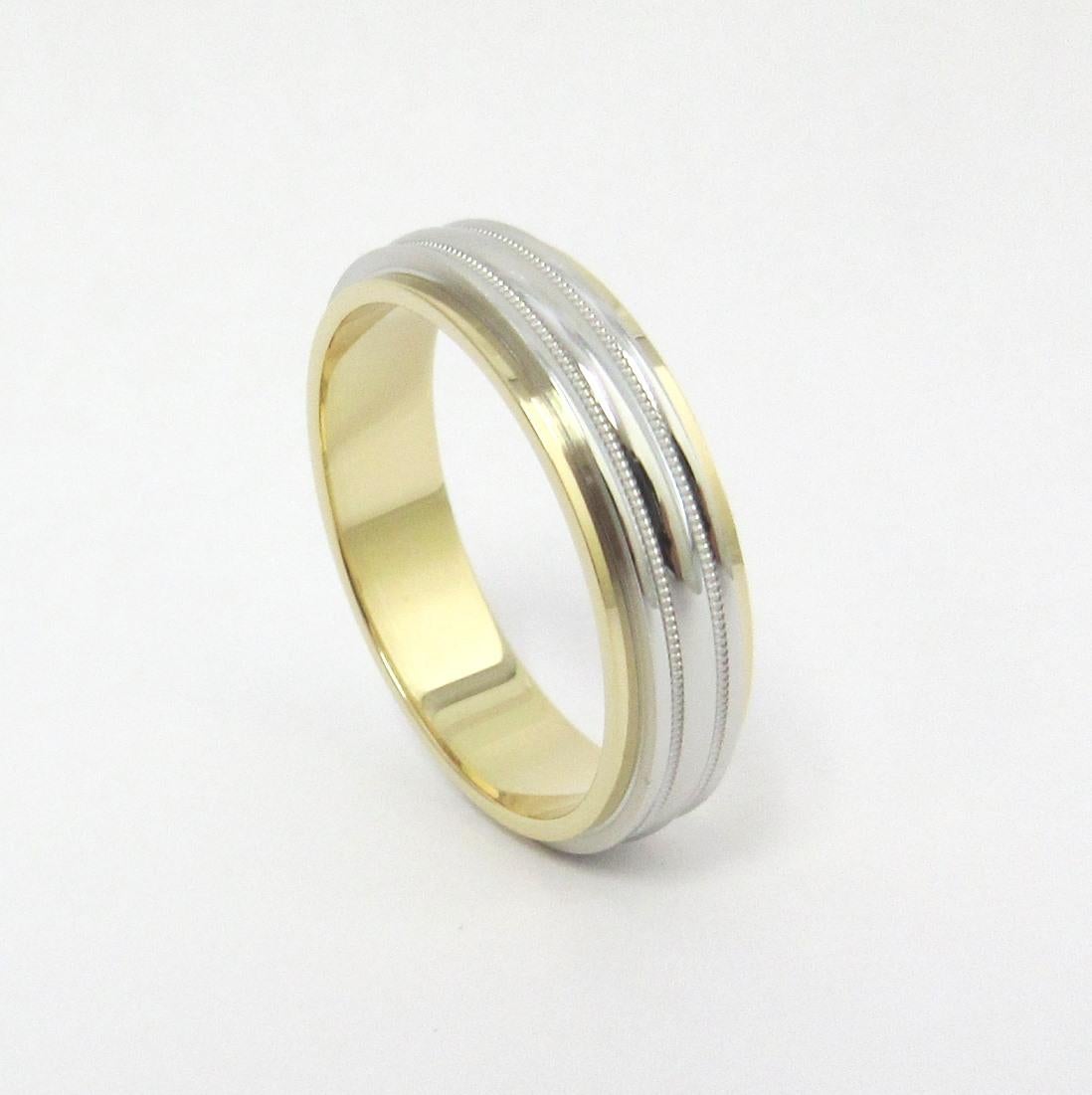 TIFFANY & Co. Platinum 18K Gold 6mm Double Milgrain Wedding Band Ring 12.5 For Sale 2