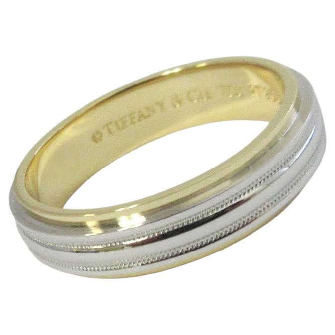TIFFANY & Co. Platinum 18K Gold 6mm Double Milgrain Wedding Band Ring 12.5