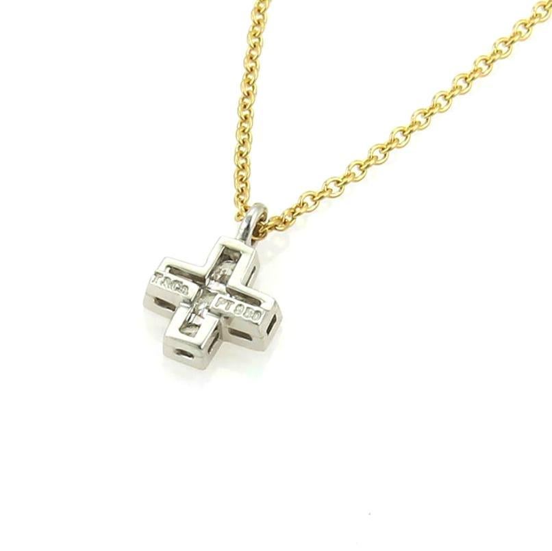 TIFFANY & Co. Platinum 18K Gold Diamond Cruciform Cross Pendant Necklace In Excellent Condition For Sale In Los Angeles, CA