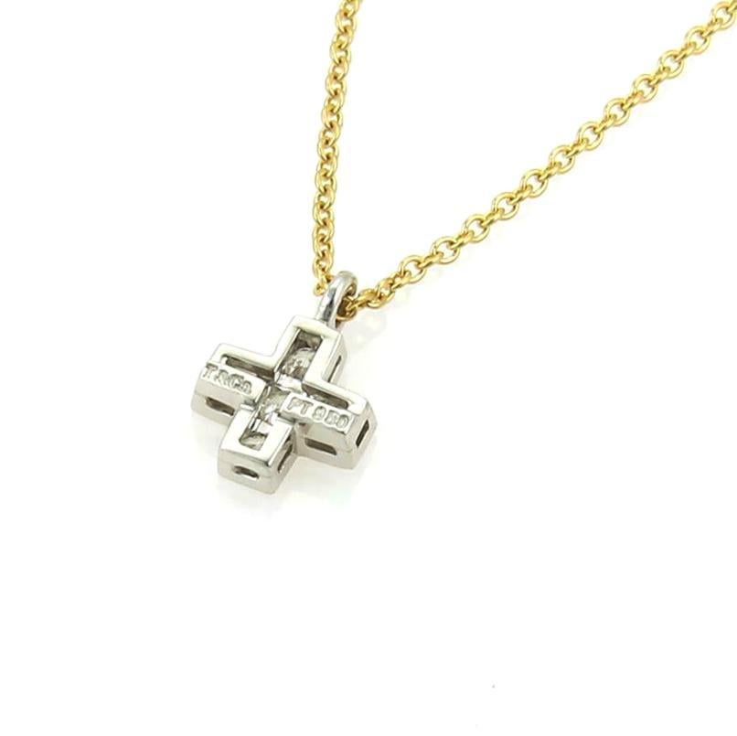 TIFFANY & Co. Platinum 18K Gold Diamond Cruciform Cross Pendant Necklace In Excellent Condition In Los Angeles, CA