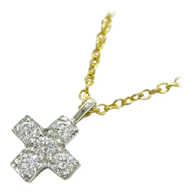 TIFFANY & Co. Platinum 18K Gold Diamond Cruciform Cross Pendant Necklace For Sale