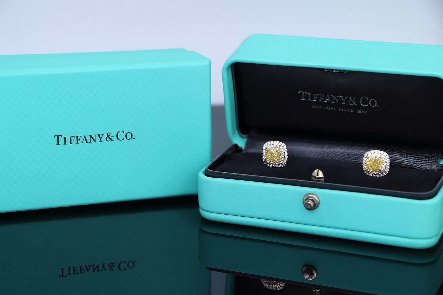 Tiffany & Co. Boucles d'oreilles en platine et or 18k Soleste Fancy Intense Yellow Pour femmes en vente