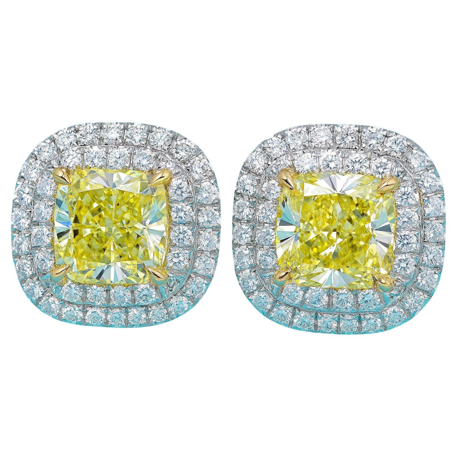 Tiffany & Co. Boucles d'oreilles en platine et or 18k Soleste Fancy Intense Yellow en vente