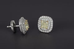 Tiffany & Co. Platinum 18k Gold Soleste Fancy Yellow Cushion Diamond Earrings