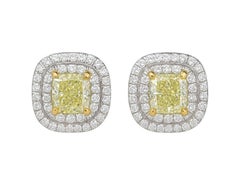 Tiffany & Co. Platinum 18k Gold Soleste Fancy Yellow Cushion Diamond Earrings