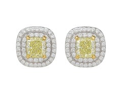 Tiffany & Co. Platinum 18k Gold Soleste Fancy Yellow Cushion Diamond Earrings