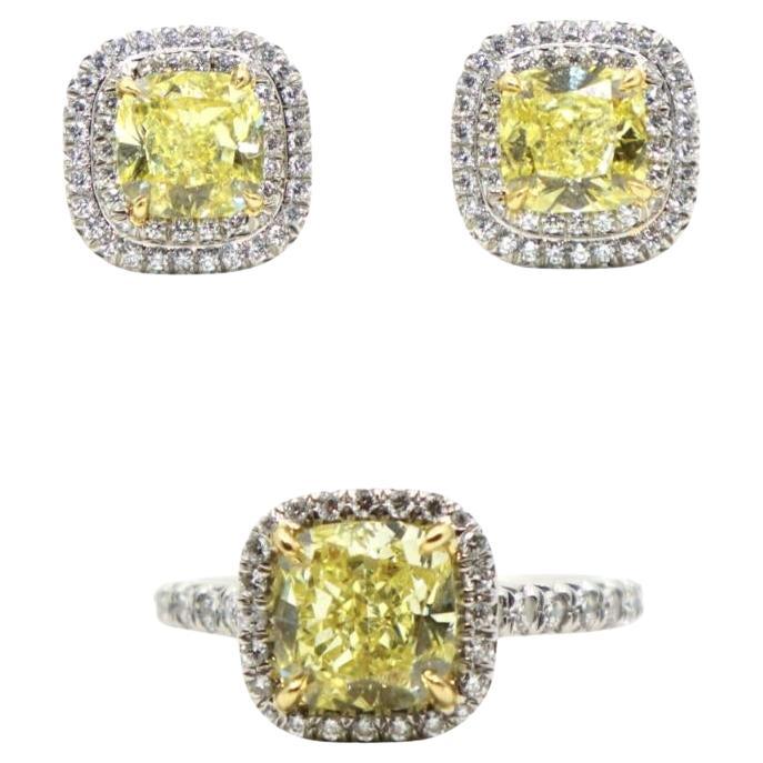 Tiffany 
Co. Platin 18K Gold Soleste Gelb Diamant Ring 
Ohrringe Set im Angebot