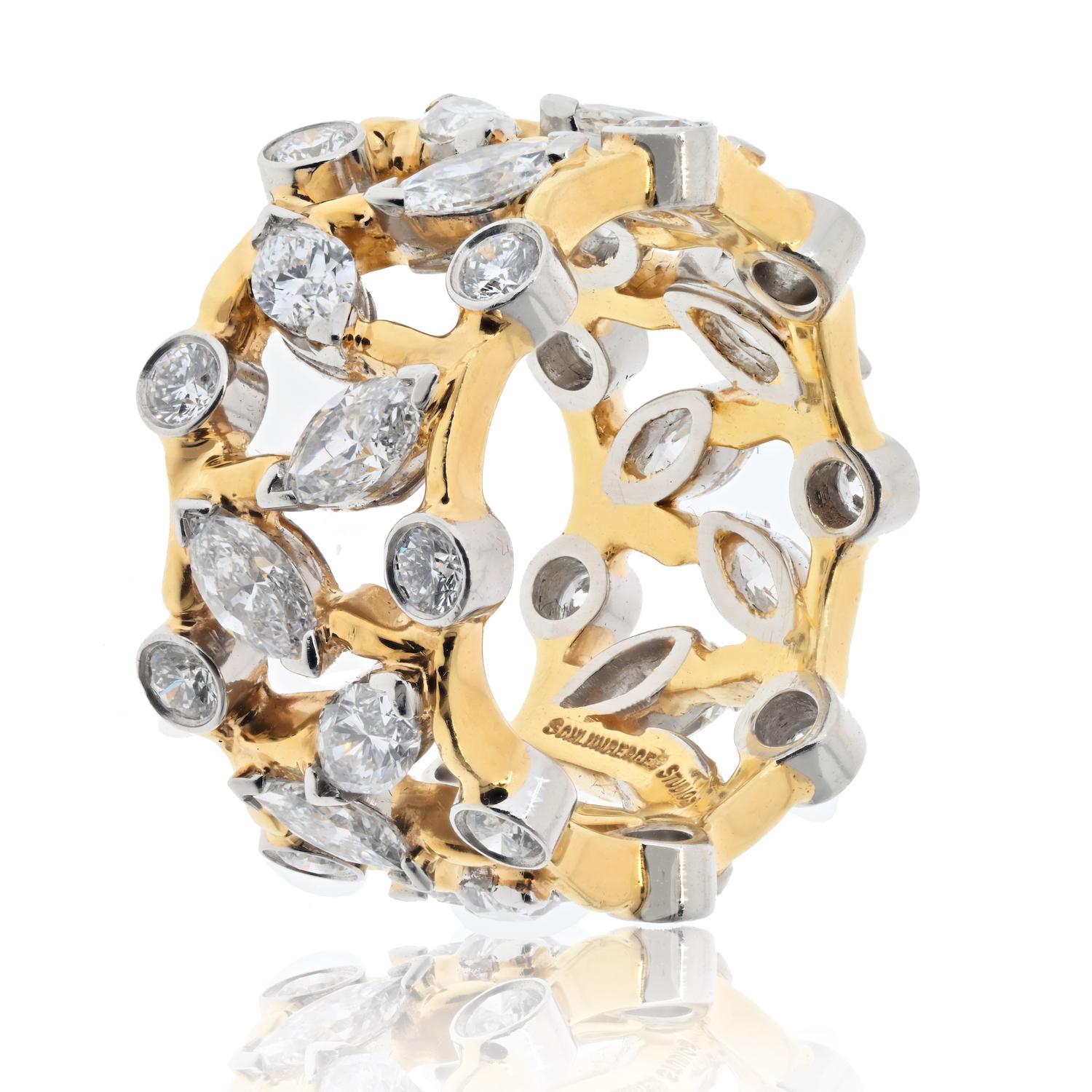 Modern Tiffany & Co. Platinum 18K Jean Schlumberger Vigne Round Marquise Diamond Ring For Sale