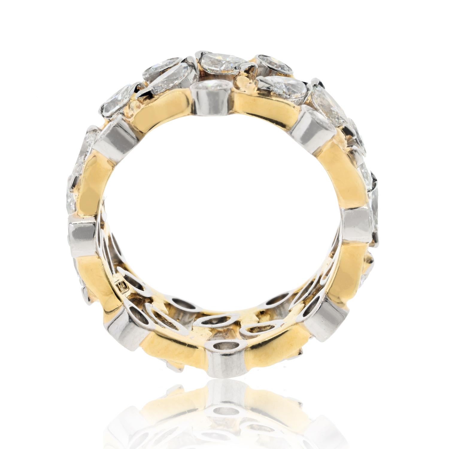 Tiffany & Co. Platinum 18K Jean Schlumberger Vigne Round Marquise Diamond Ring In Excellent Condition For Sale In New York, NY