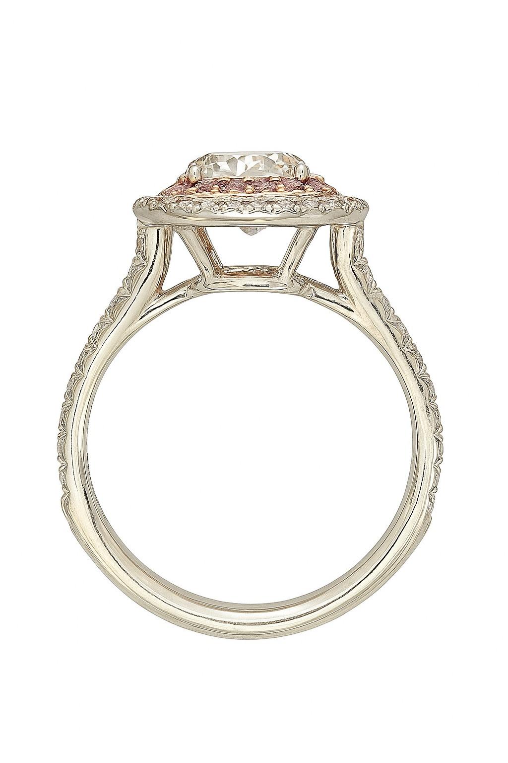 Taille ronde Tiffany & Co. Bague double en platine et or rose 18K Soleste Fancy Pink Diamond en vente