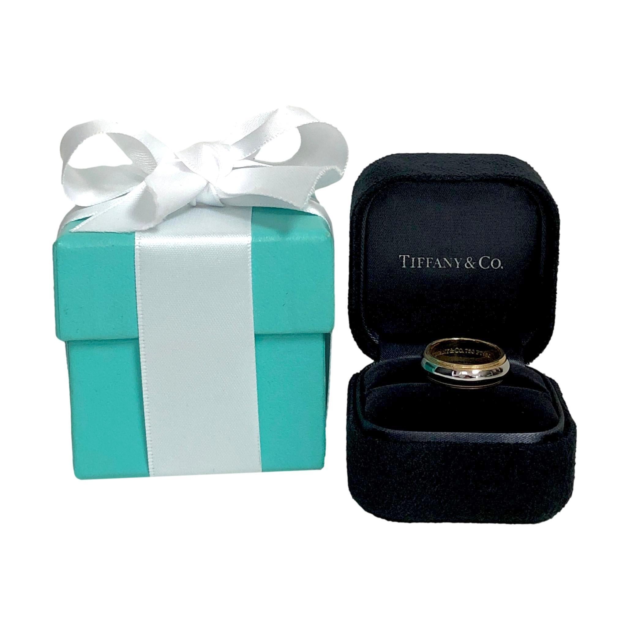 Tiffany & Co. Anillo Doble Milgrain de Platino 18K Juntos Tamaño 5.5 6mm en venta 1