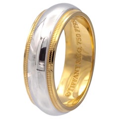 Tiffany & Co. Bague en platine 18K à double milgrain Taille 5.5 6mm