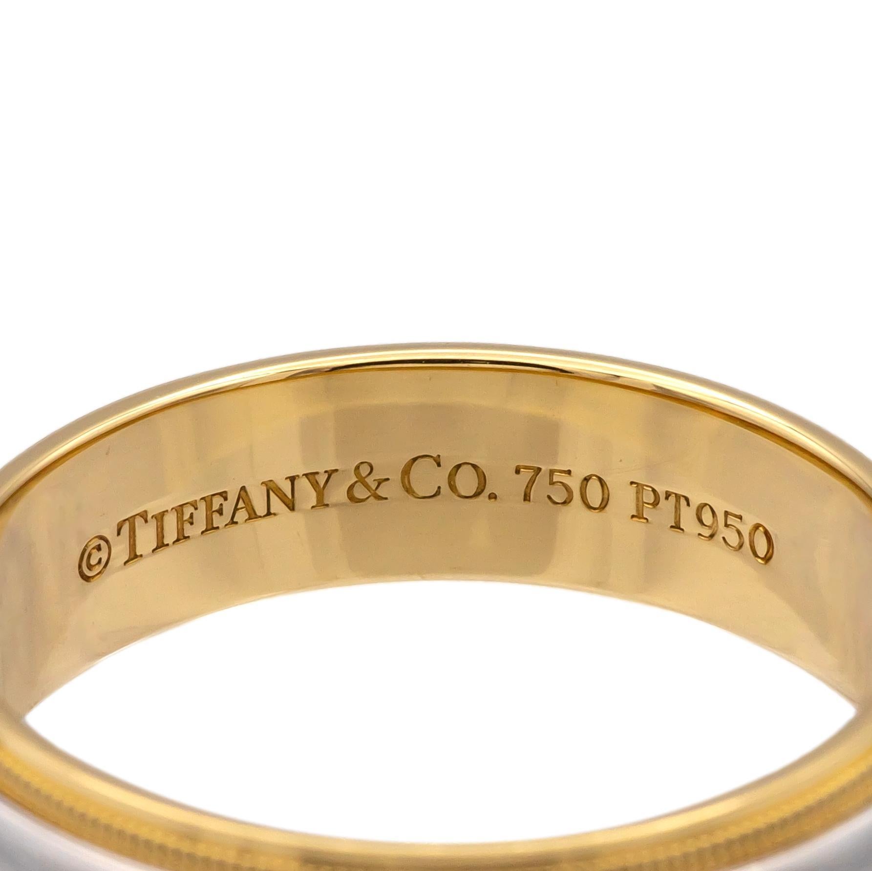 Tiffany & Co. Anillo de Platino 18K Juntos Doble Millgrain 6mm para Hombre Talla 10 Contemporáneo