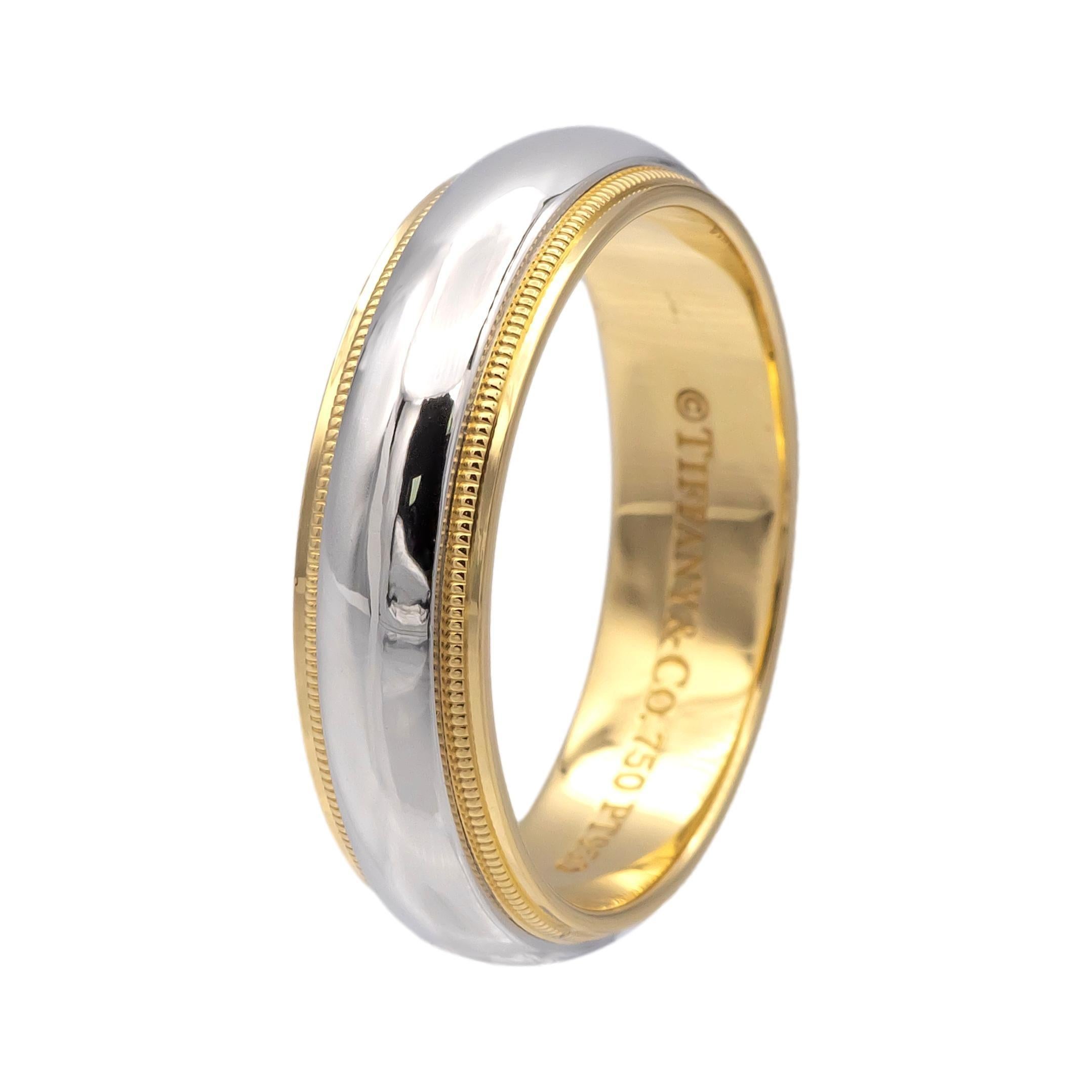 Tiffany & Co. Anillo de Platino 18K Juntos Doble Millgrain 6mm para Hombre Talla 10 2