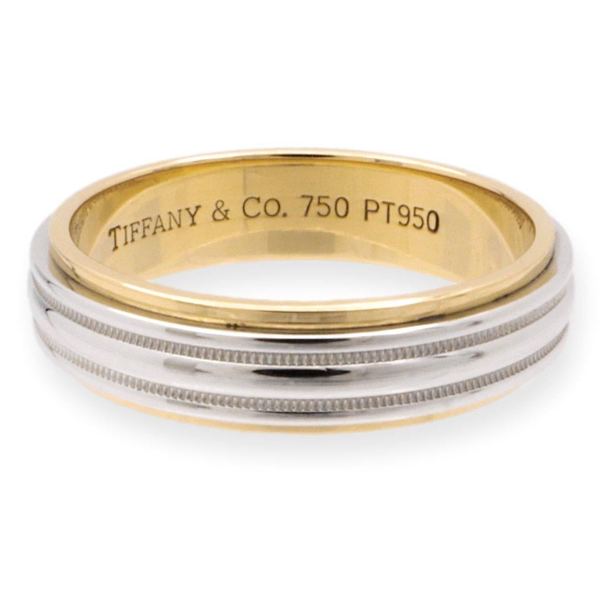 Modern Tiffany & Co. Platinum 18K Together Double Millgrain 6mm Men's Band Ring Size 12