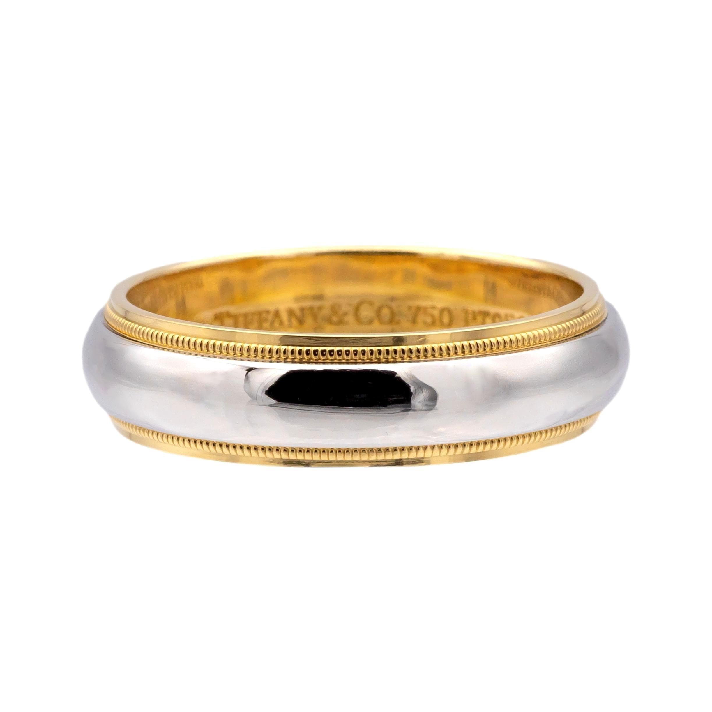 Tiffany & Co. Platino 18 carati insieme doppio Millgrain 6mm Mens Band Ring Sz 11.75 in vendita 5