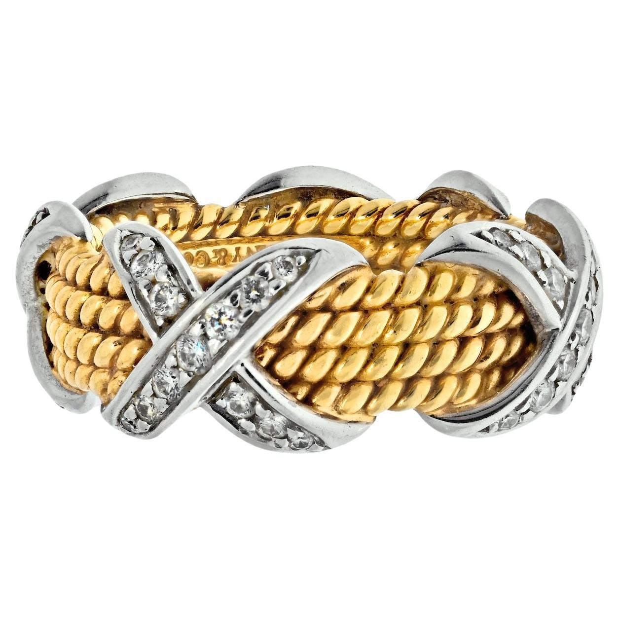 Tiffany & Co. Platinum 18K Yellow Gold 0.54 Carat Schlumberger Four Row Diamond 