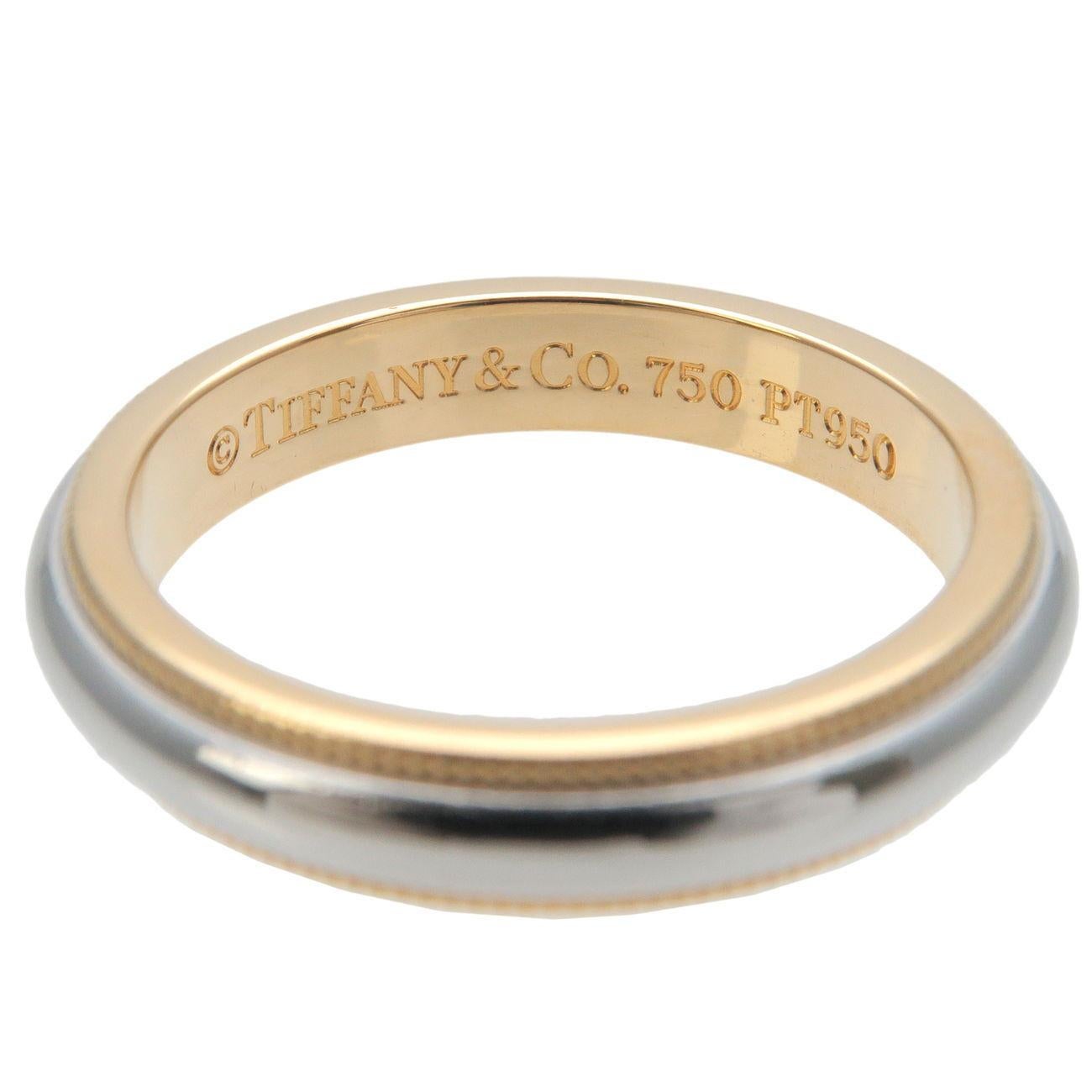 TIFFANY & Co. Alliance en platine et or jaune 18 carats de 3,3 mm de couleur milgrain 9,5 en vente 1