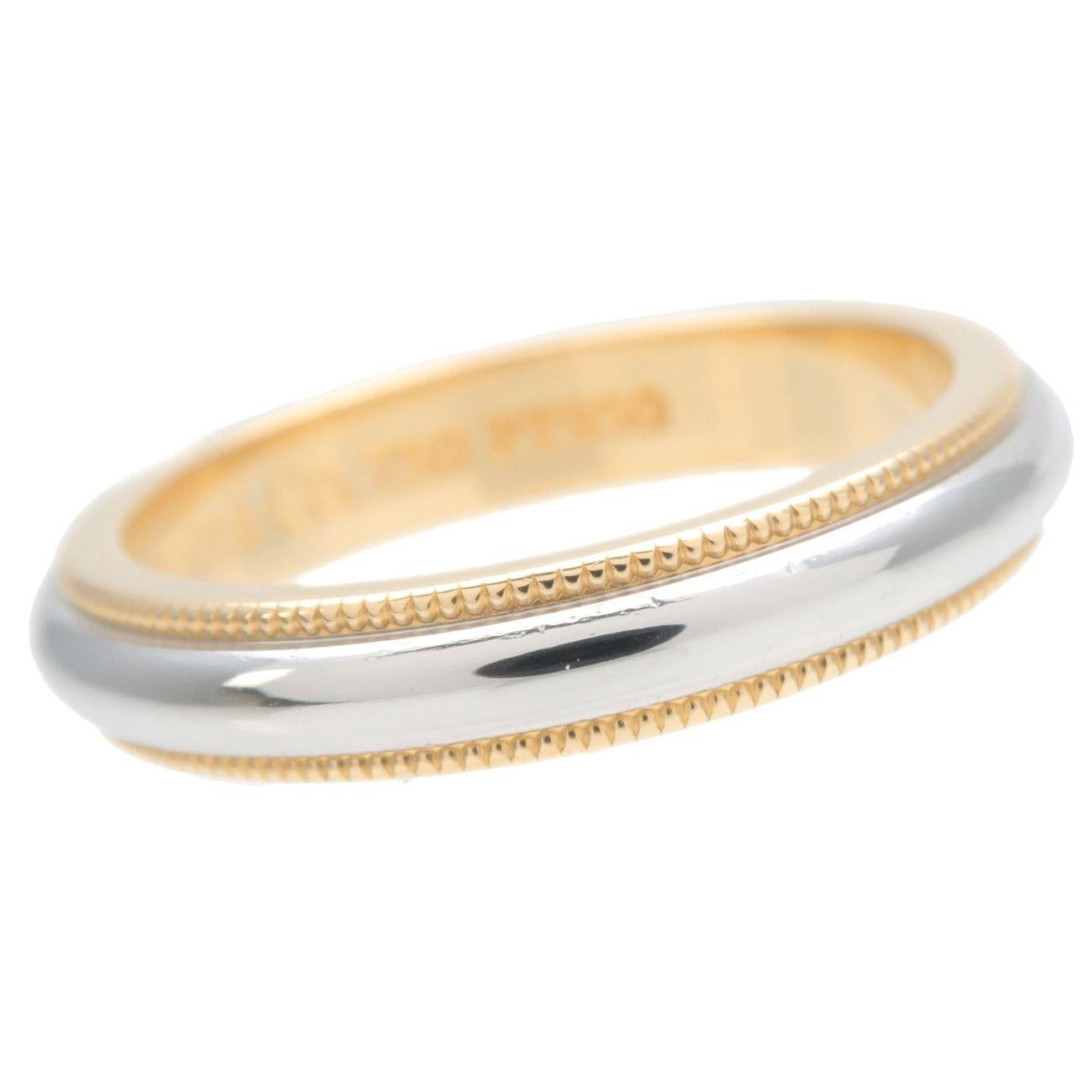 Women's TIFFANY & Co. Platinum 18K yellow Gold 3.3mm Milgrain Wedding Band Ring 9.5 For Sale