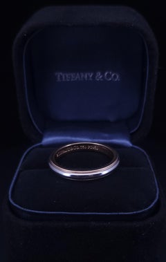TIFFANY & Co. Platinum 18K yellow Gold 3.3mm Milgrain Wedding Band Ring 9.5