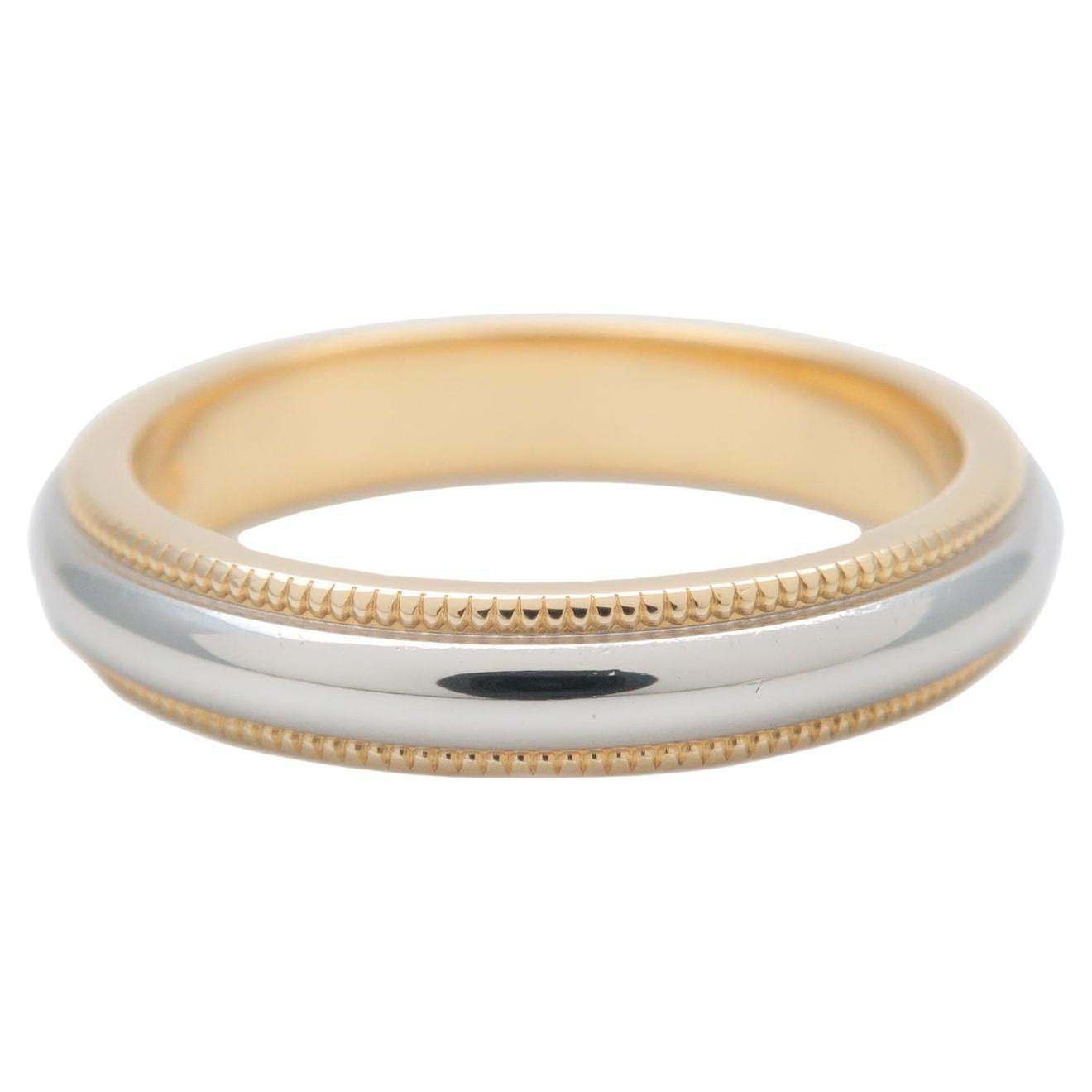 TIFFANY & Co. Platinum 18K yellow Gold 3.3mm Milgrain Wedding Band Ring 9.5 For Sale