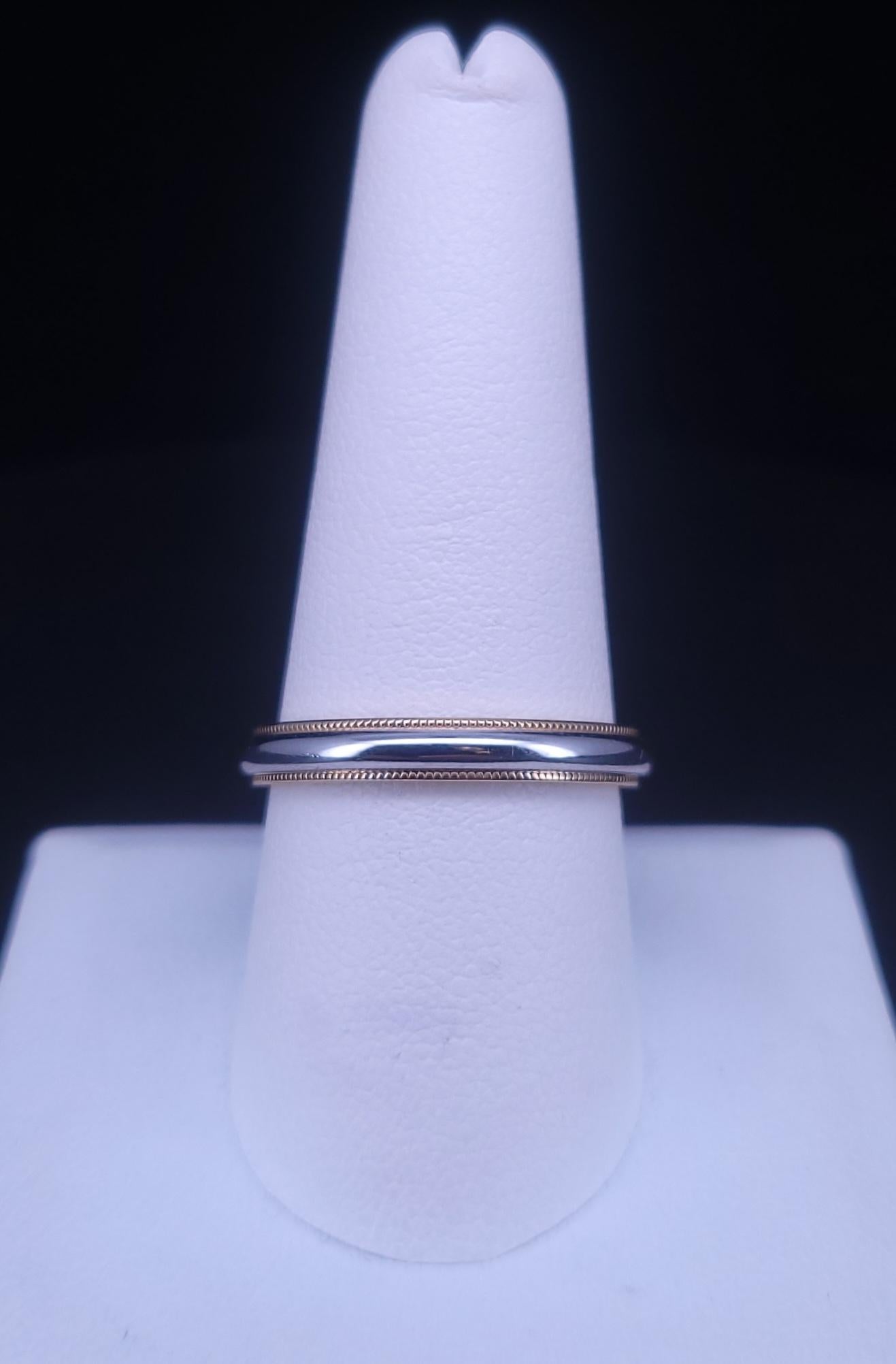 TIFFANY 
Co. Platinum 18K yellow Gold 3.3mm Milgrain Wedding Band Ring 9.5