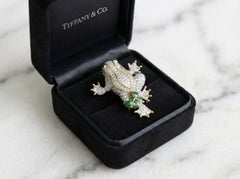Tiffany & Co. Platinum & 18K Yellow Gold Diamond Emerald Enamel Frog Pin Brooch