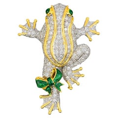 Tiffany & Co. Platinum & 18K Yellow Gold Diamond Emerald Enamel Frog Pin Brooch