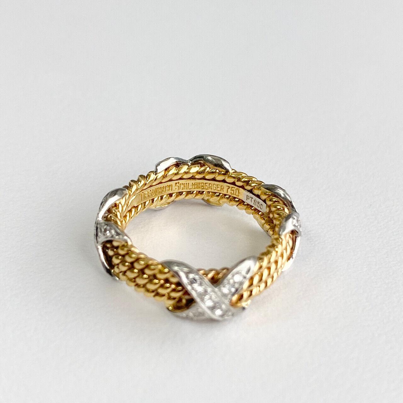 Tiffany and Co Platinum and 18k Yellow Gold Diamond x Ring For Sale at