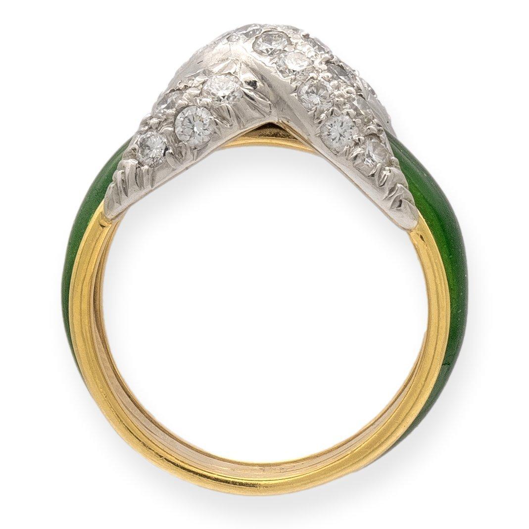 Women's Tiffany & Co. Platinum 18K Yellow Gold Diamond X Schlumberger Green Enamel Ring For Sale